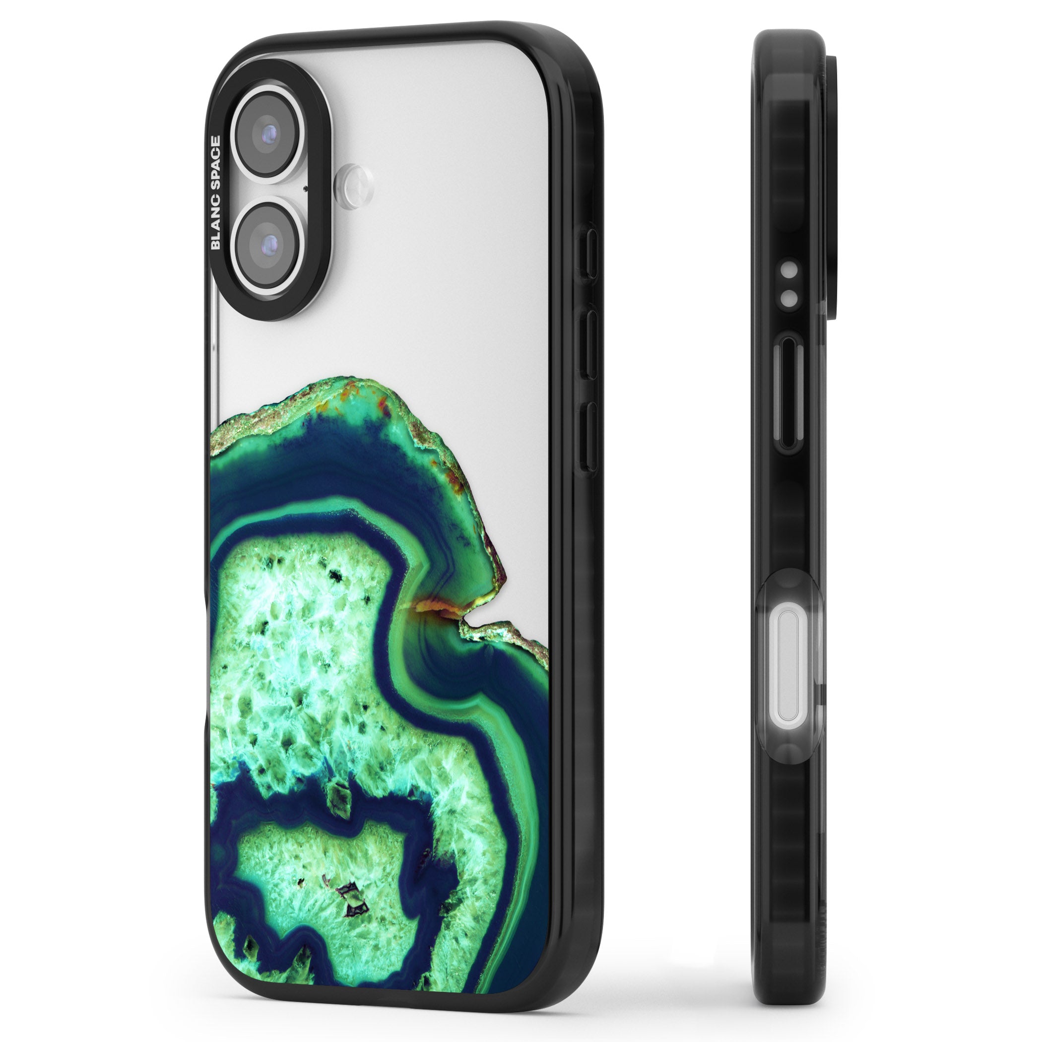Emerald Agate Slice iPhone 17 Impact Black Phone Case Side Profile
