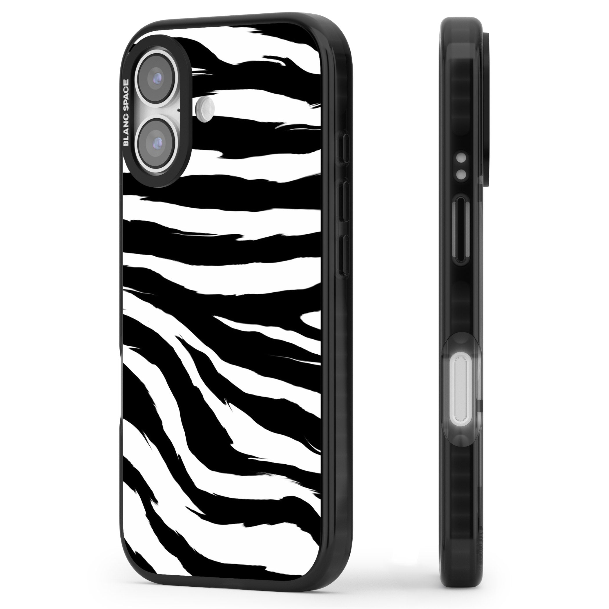 Black Zebra Print iPhone 17 Impact Black Phone Case Side Profile