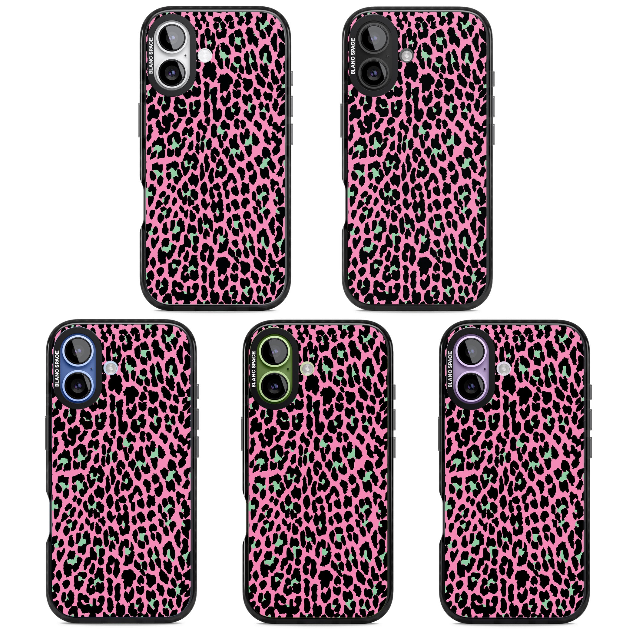 Pink & Green Leopard iPhone 17 Impact Black Phone Case APT Impact Protection