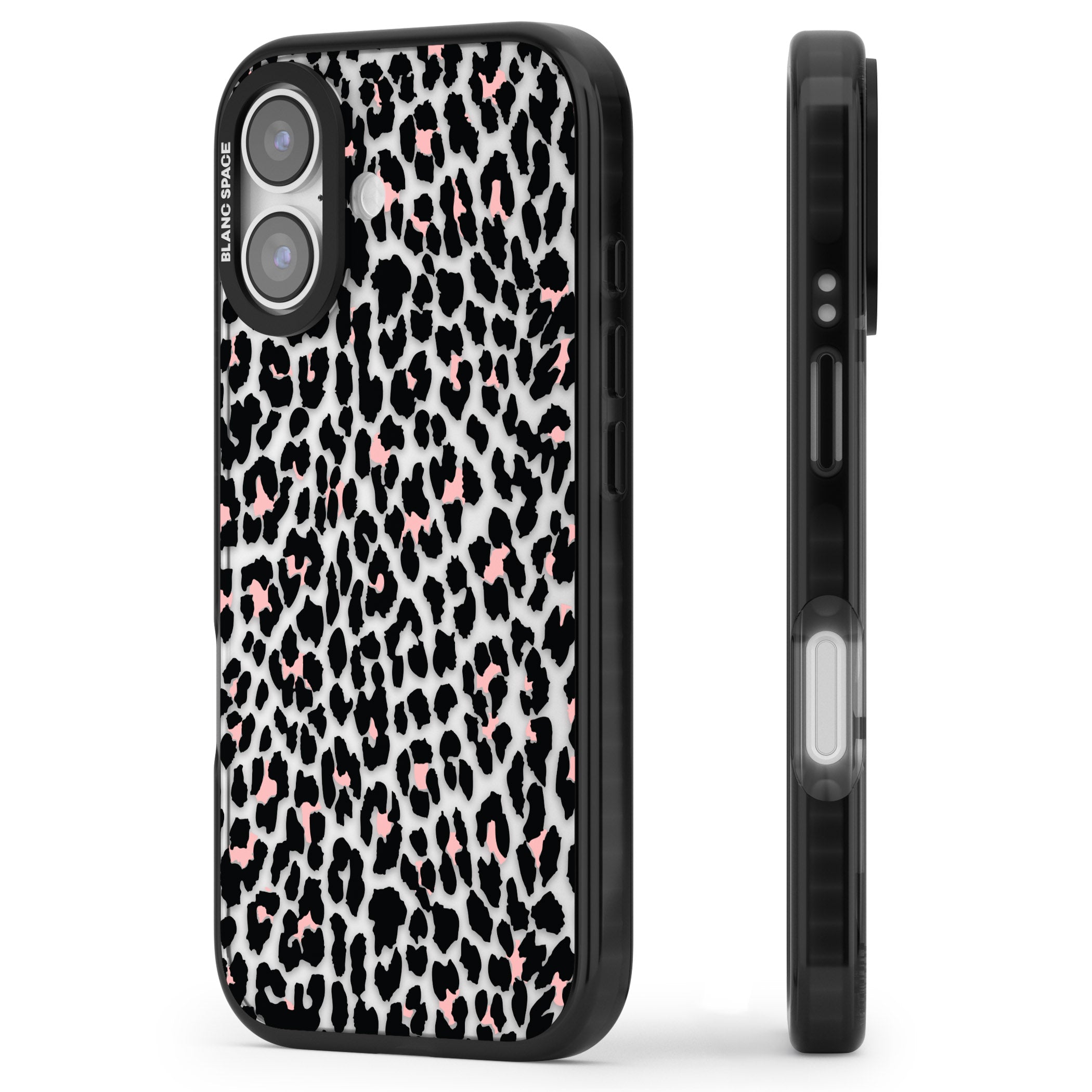 Pink Leopard Print iPhone 17 Impact Black Phone Case Side Profile