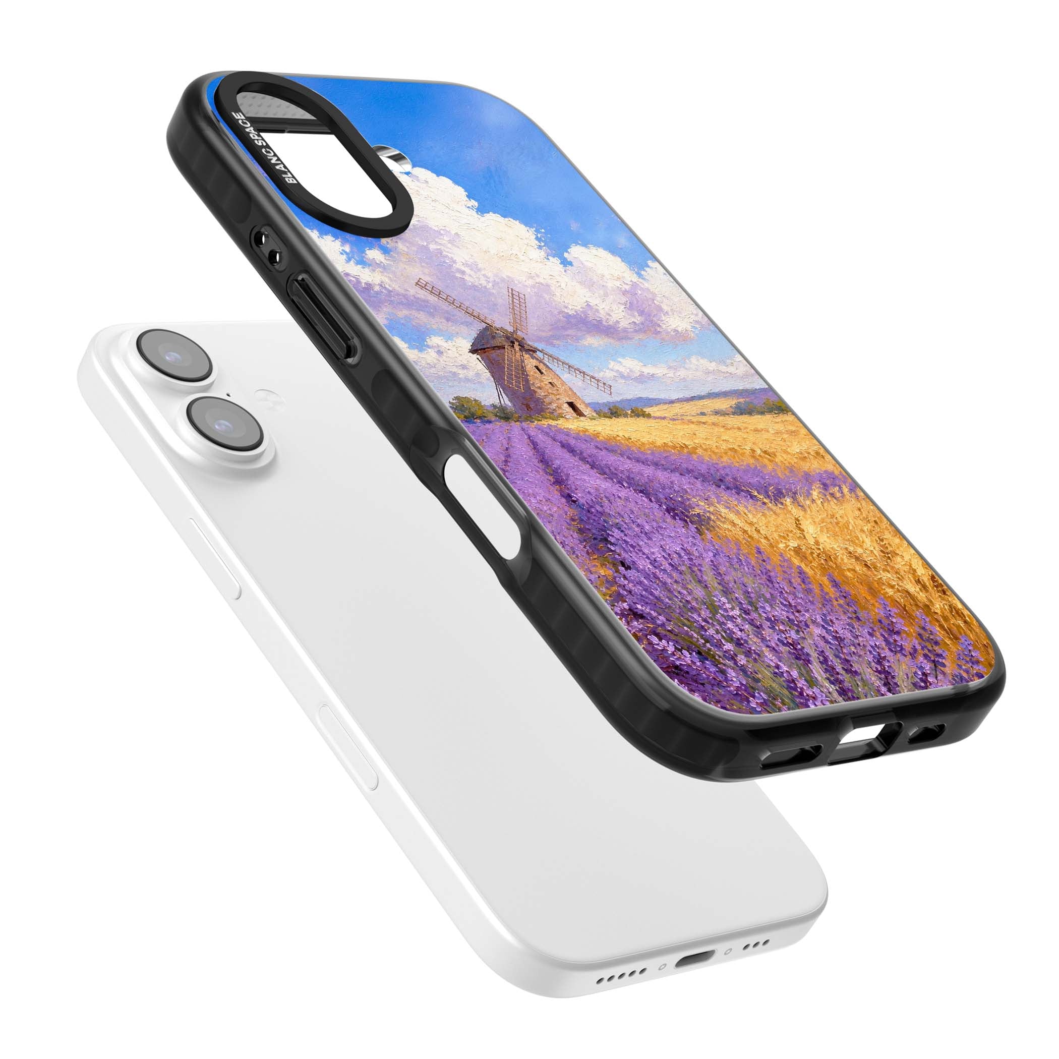 Lavender Mill cottagecore iPhone case featuring a French windmill, lavender field and golden wheat oil painting | Clear Impact case for iPhone 17