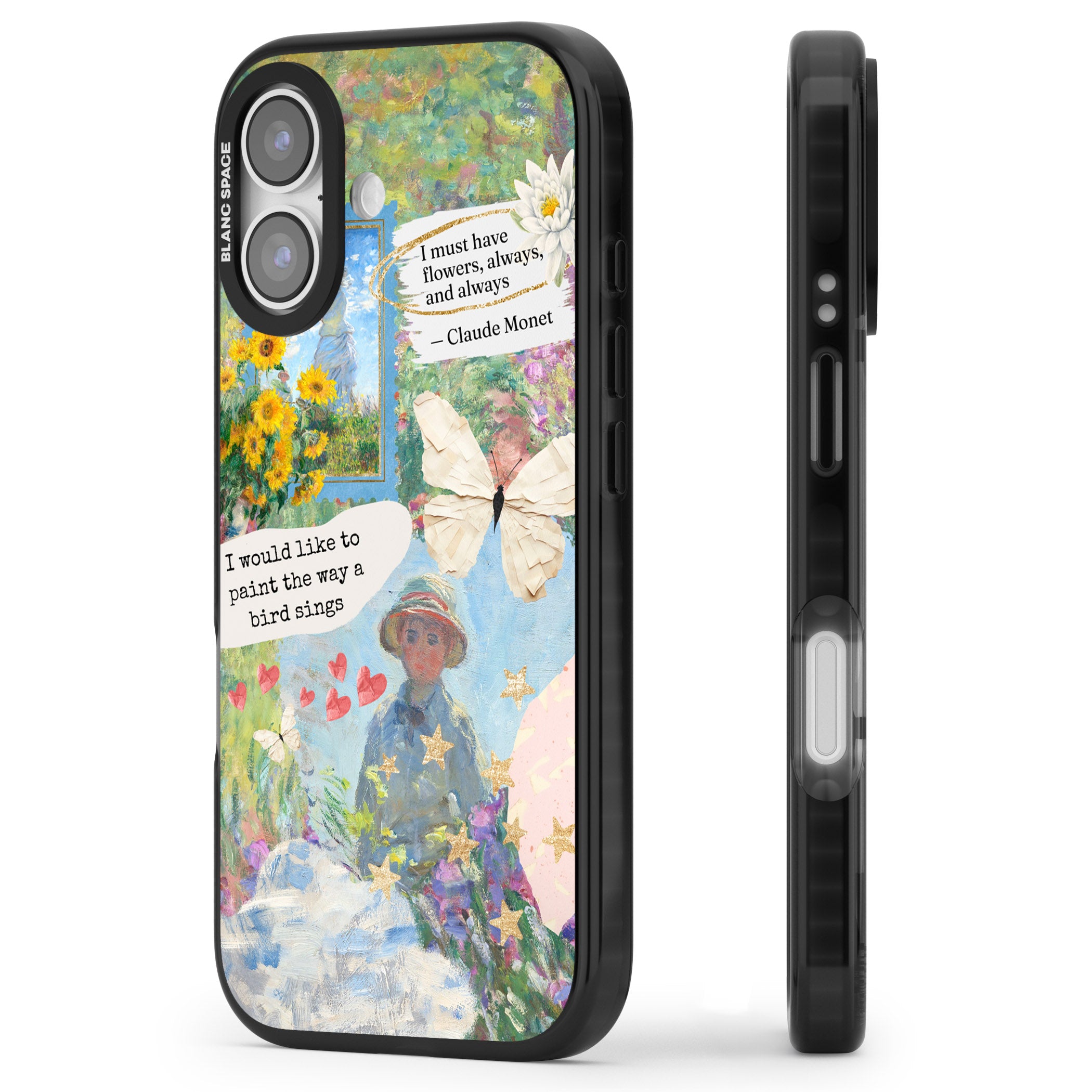 Monet 'Way A Bird Sings' Collage iPhone 17 Impact Black Phone Case Side Profile