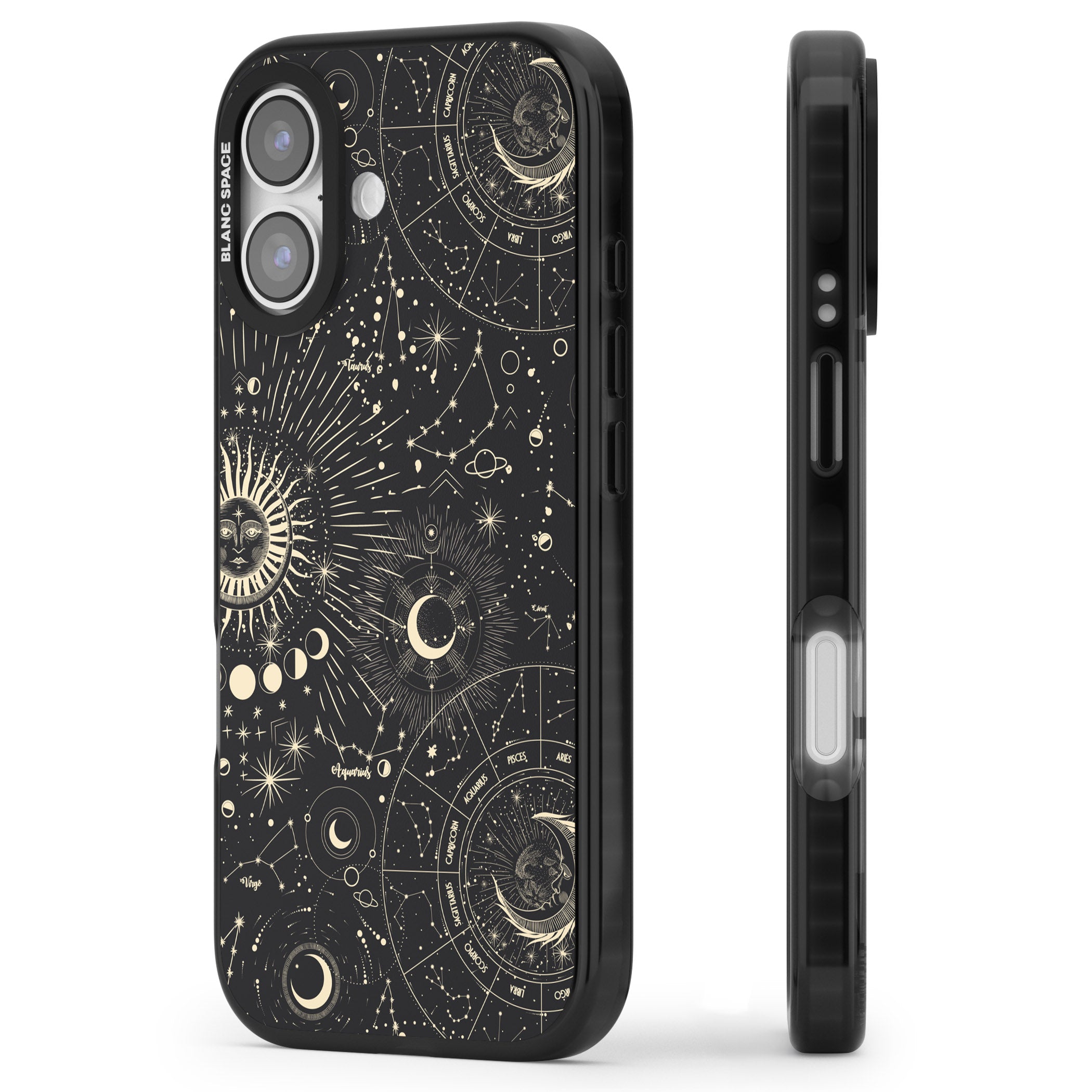 Suns & Zodiac Celestial Chart iPhone 17 Impact Black Phone Case Side Profile