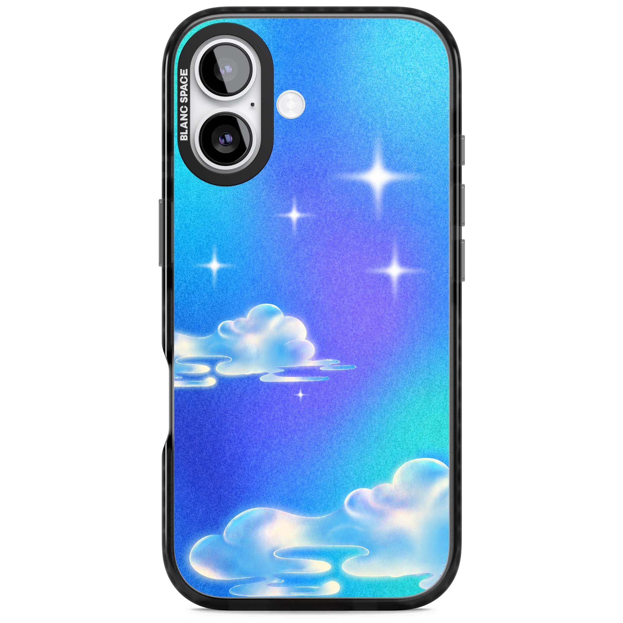 Aurora celestial iPhone case featuring dreamy iridescent clouds, sparkling stars and pastel blue purple sky | Clear Impact case for iPhone 17