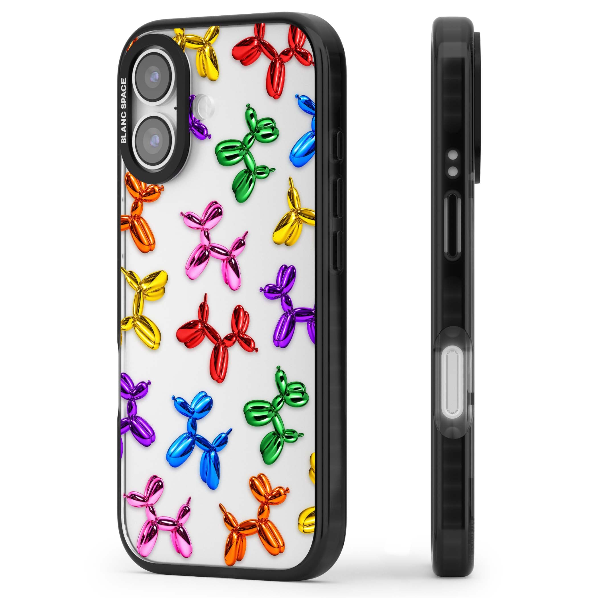 Balloon Dogs pop art iPhone case featuring rainbow chrome balloon dogs in Jeff Koons style | Clear Impact case for iPhone 17