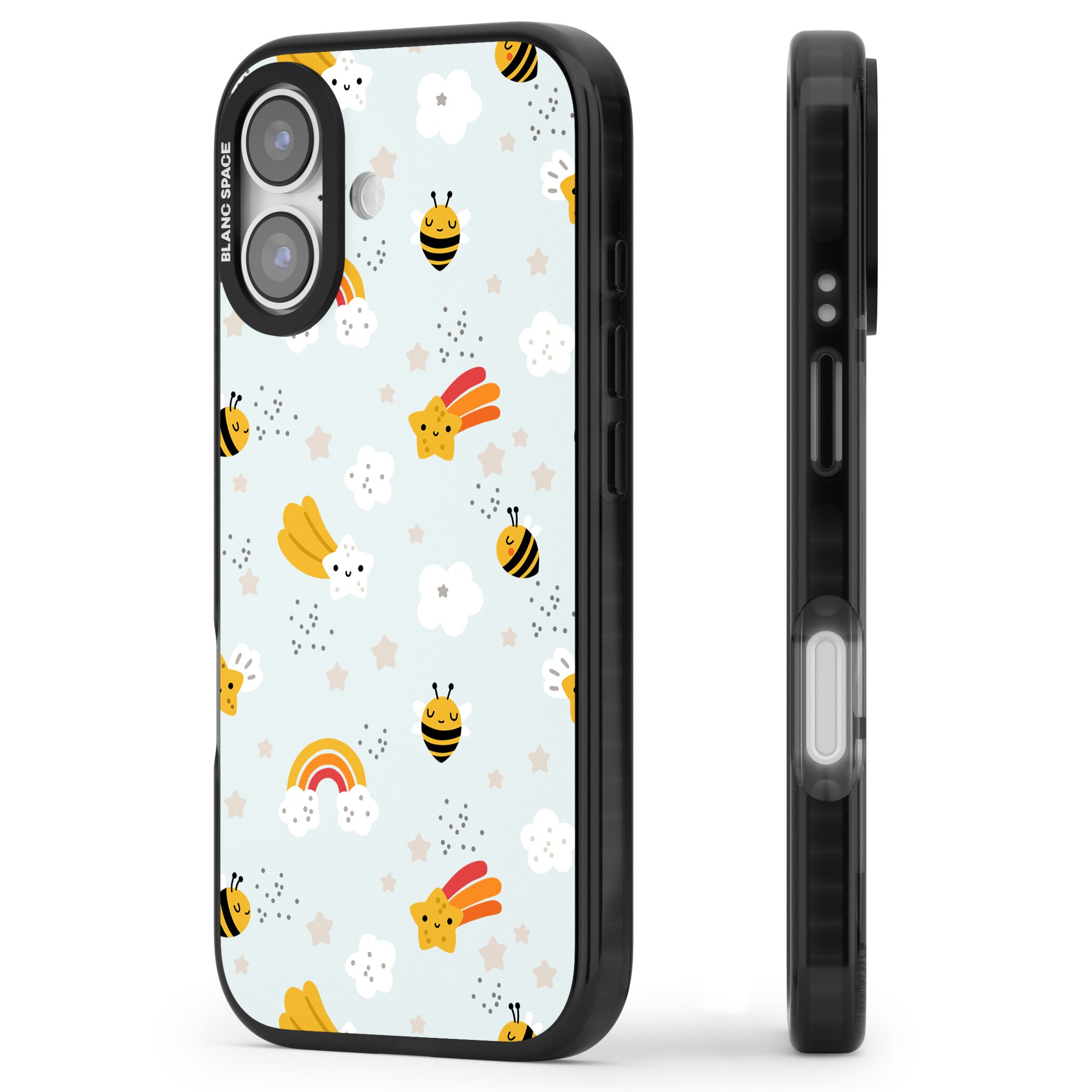 Sweet As Honey Patterns: Bees & Rainbows iPhone 17 Impact Black Phone Case Side Profile