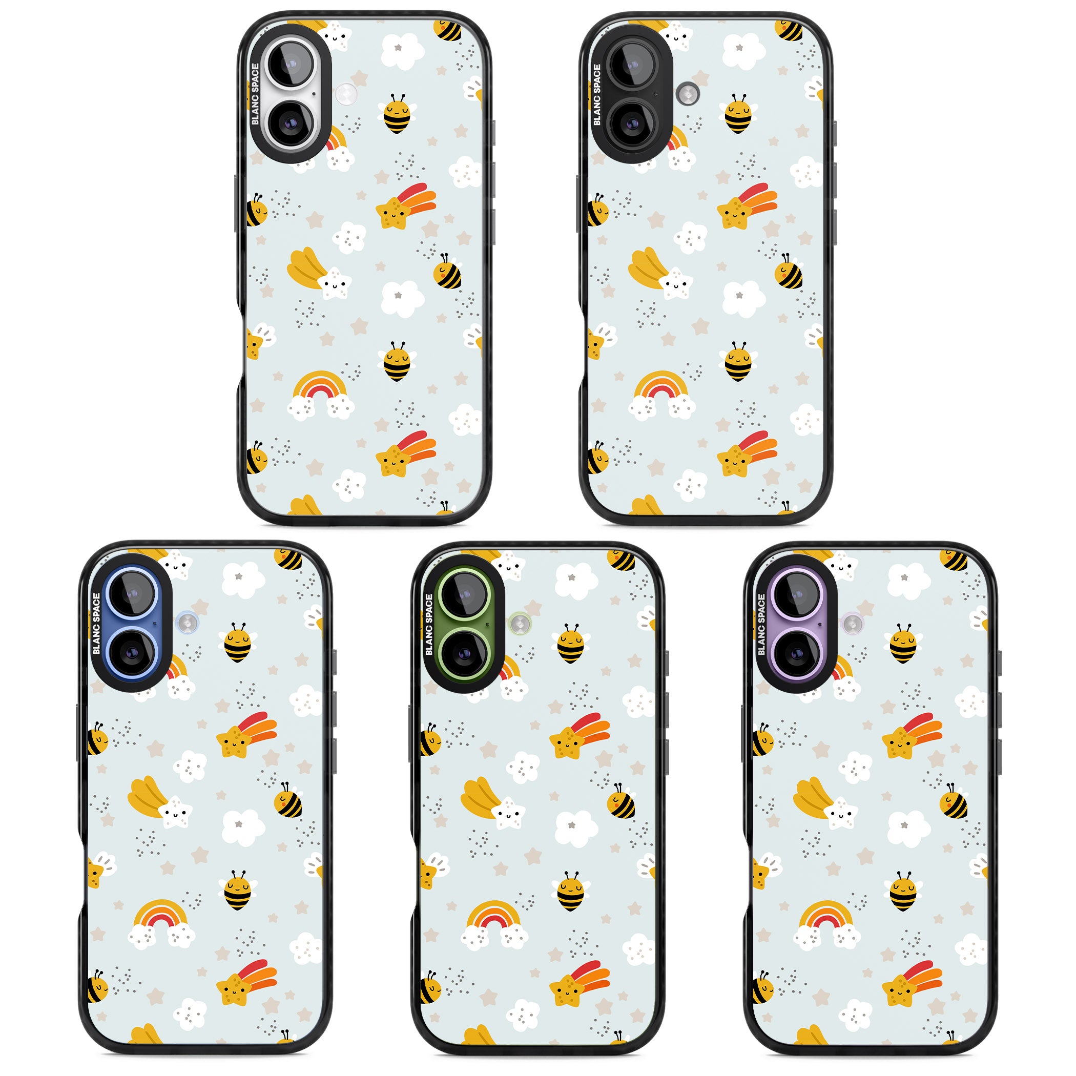 Sweet As Honey Patterns: Bees & Rainbows iPhone 17 Impact Black Phone Case APT Impact Protection