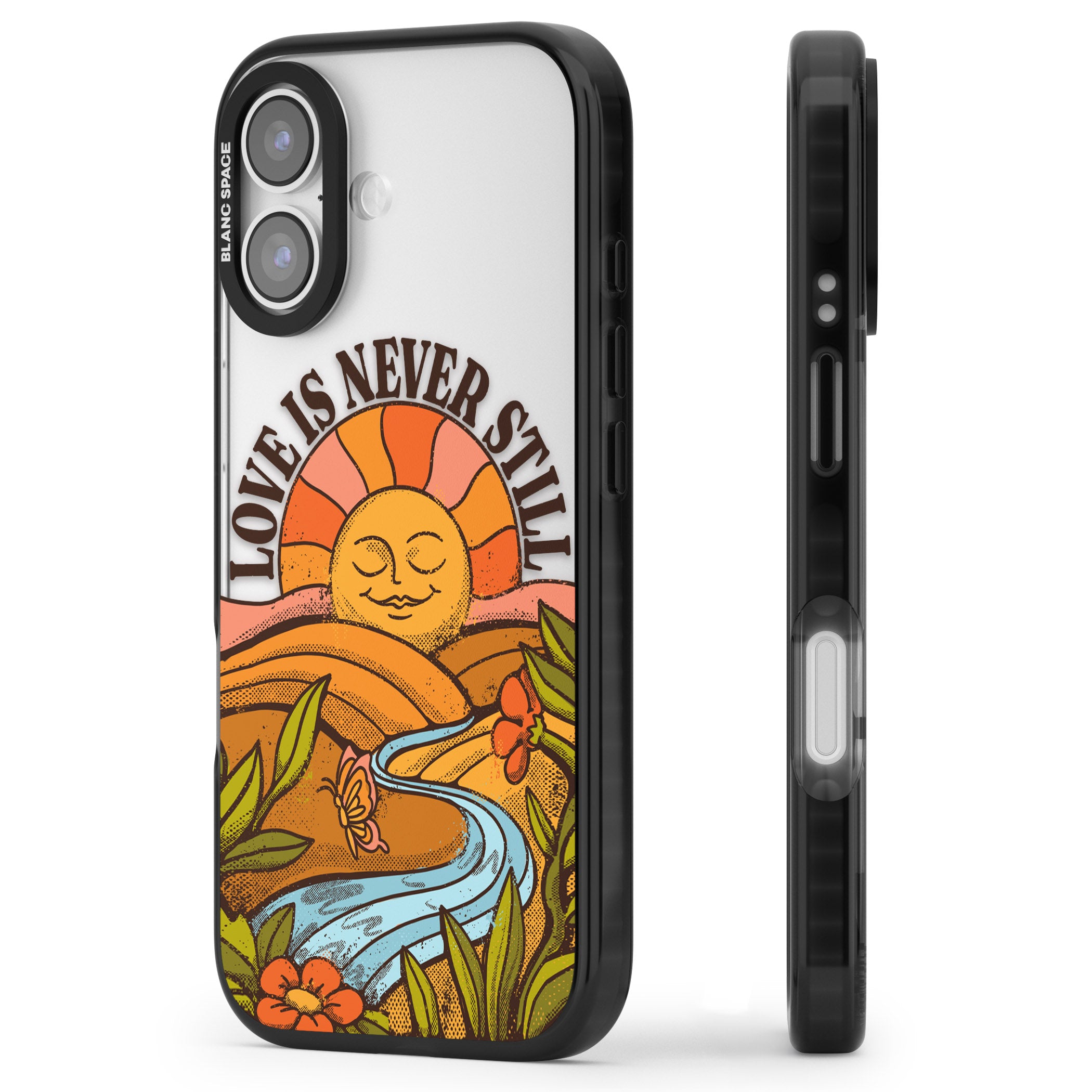 Love Is Never Still iPhone 17 Impact Black Phone Case Side Profile