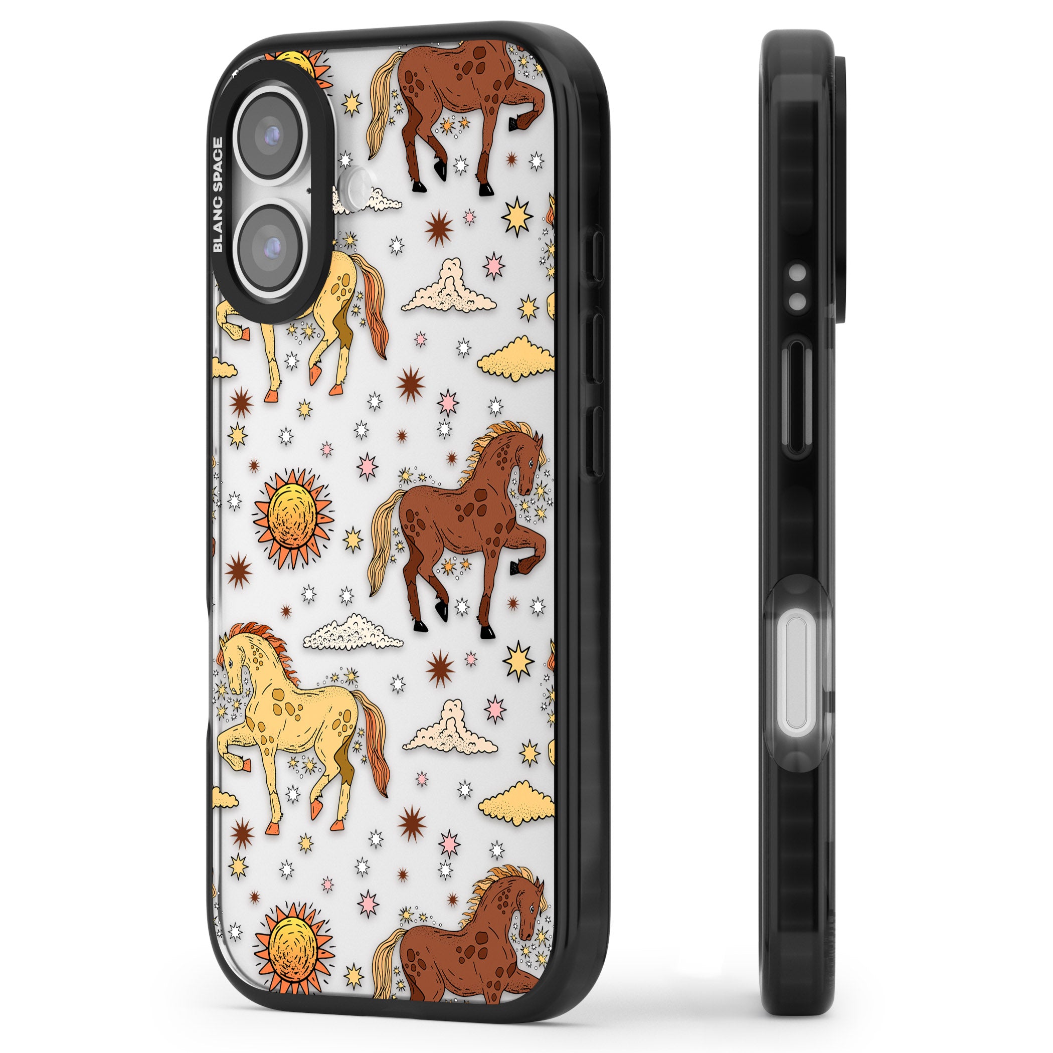 Boho Celestial Wild Horses iPhone 17 Impact Black Phone Case Side Profile