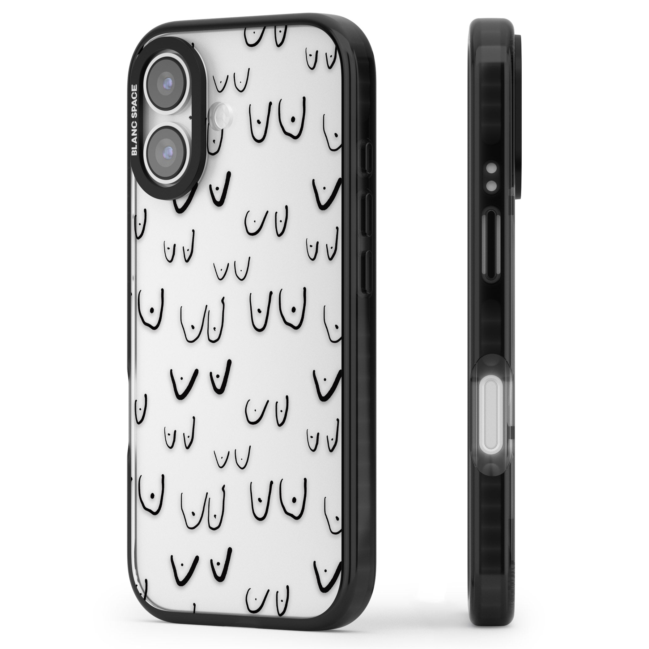 Boob Pattern (Black) iPhone 17 Impact Black Phone Case Side Profile