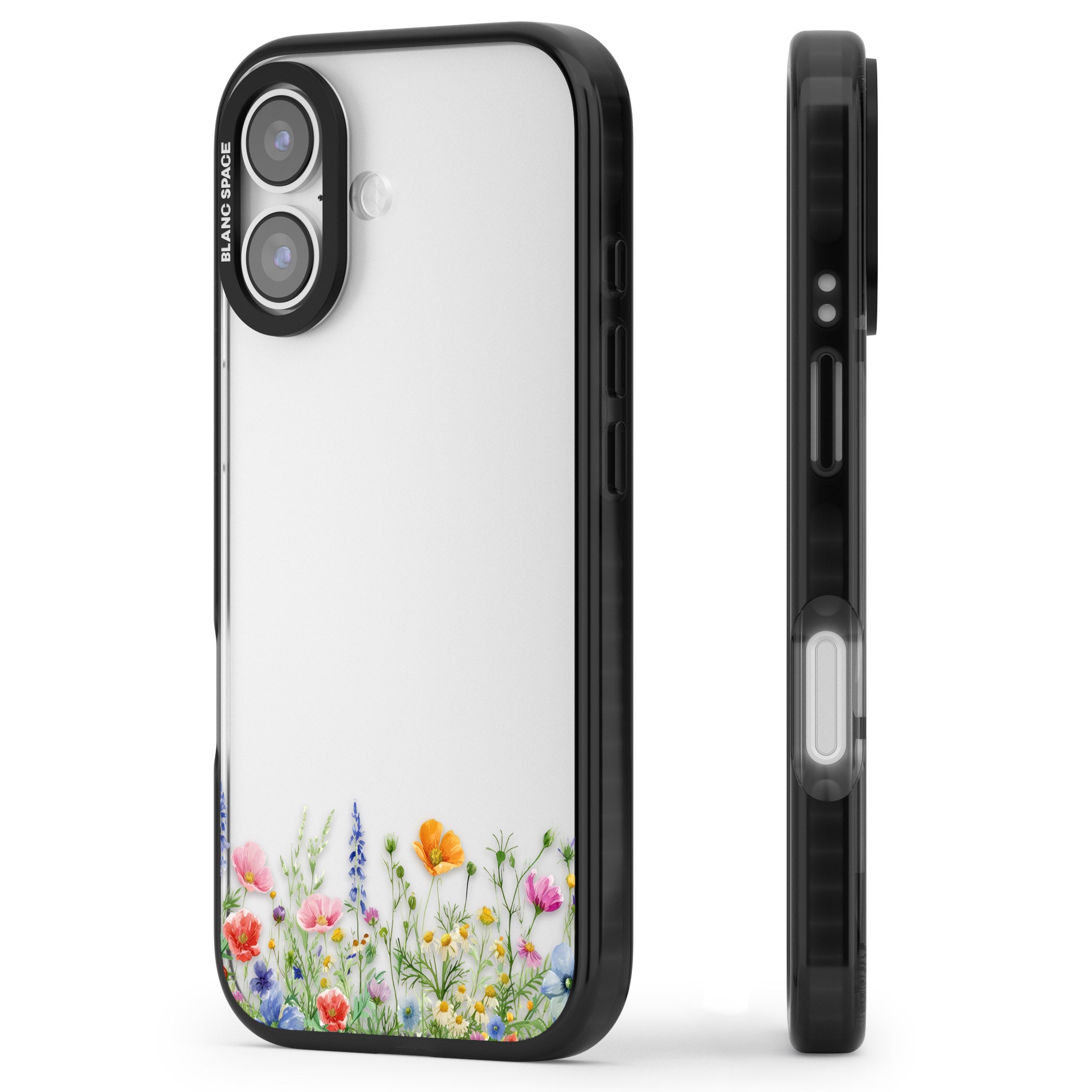 Minimal Wildflowers iPhone 17 Impact Black Phone Case Side Profile