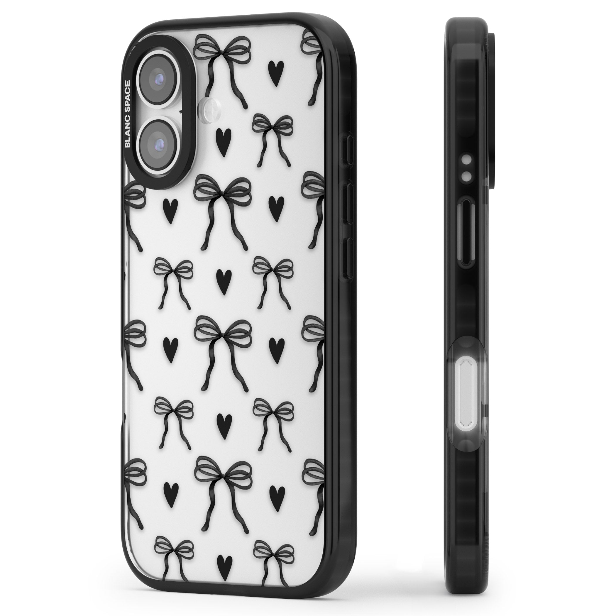 Black Bows & Hearts iPhone 17 Impact Black Phone Case Side Profile