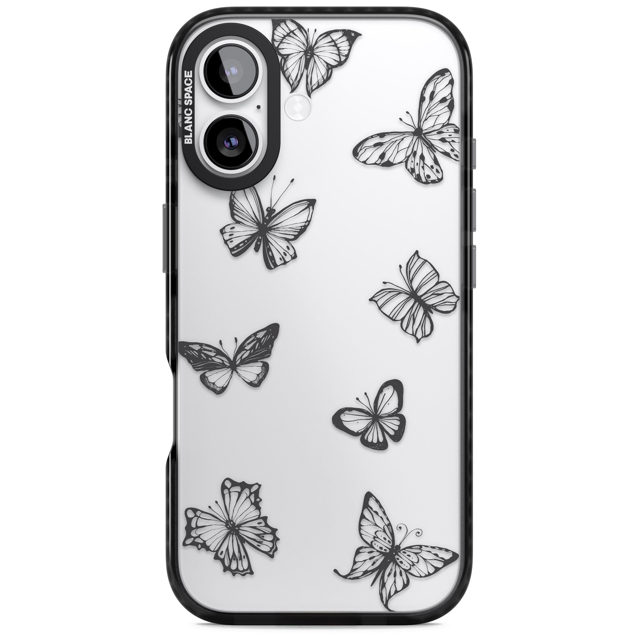 Grey Butterfly Line Pattern iPhone 17 Impact Black Phone Case