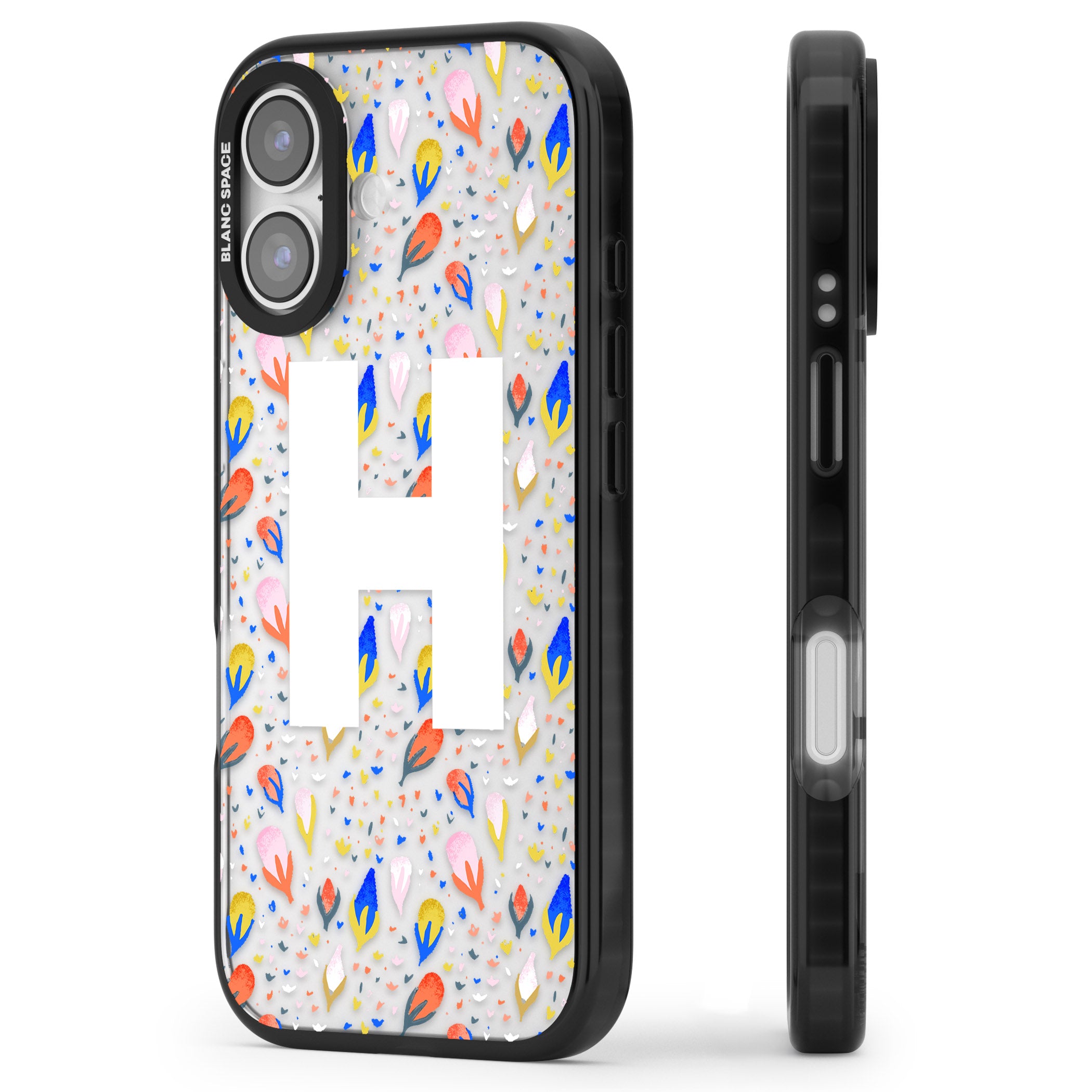 Personalised Abstract Floral Initial iPhone 17 Impact Black Phone Case Side Profile