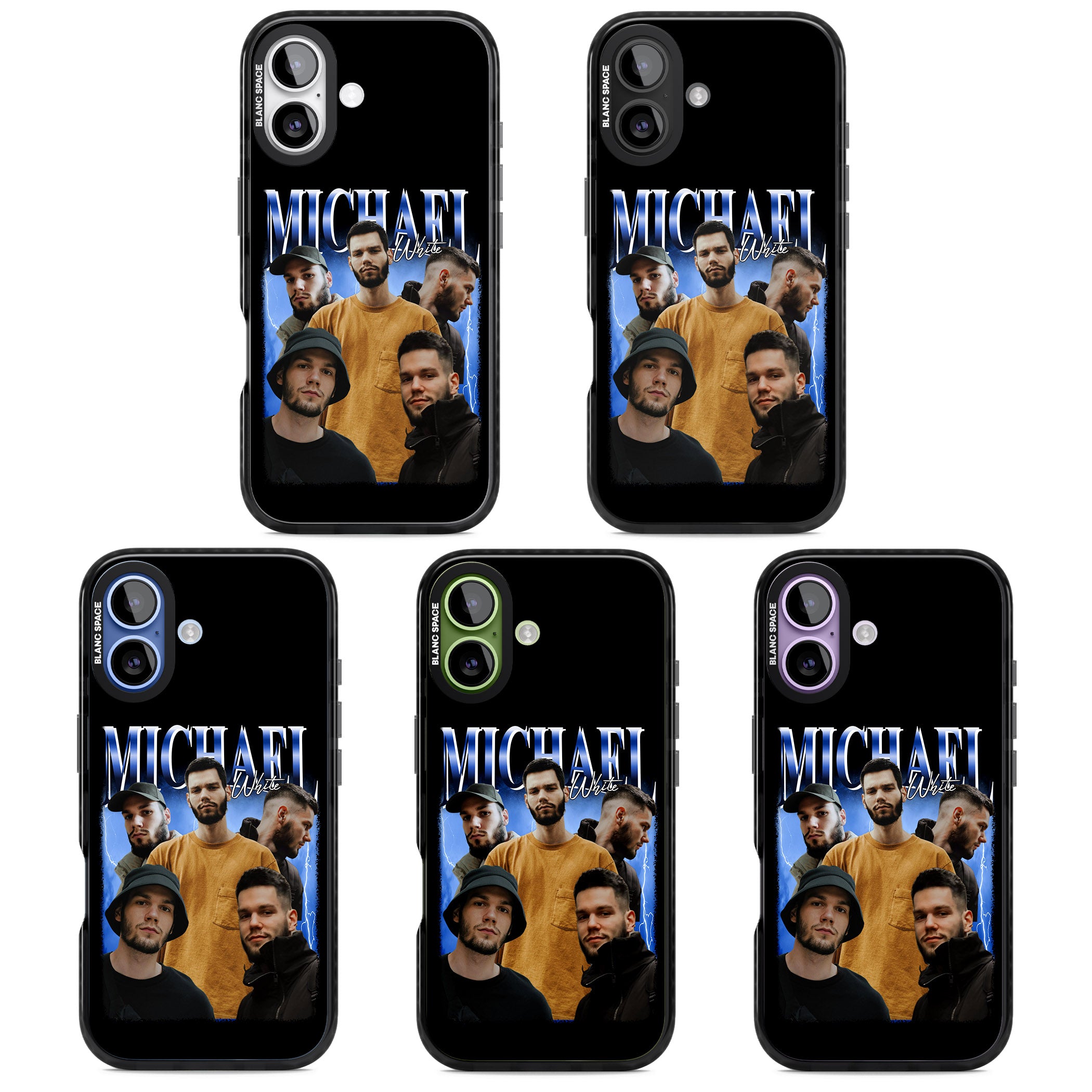 Personalised Airbrush Name & Photo Collage (Blue) iPhone 17 Impact Black Phone Case APT Impact Protection