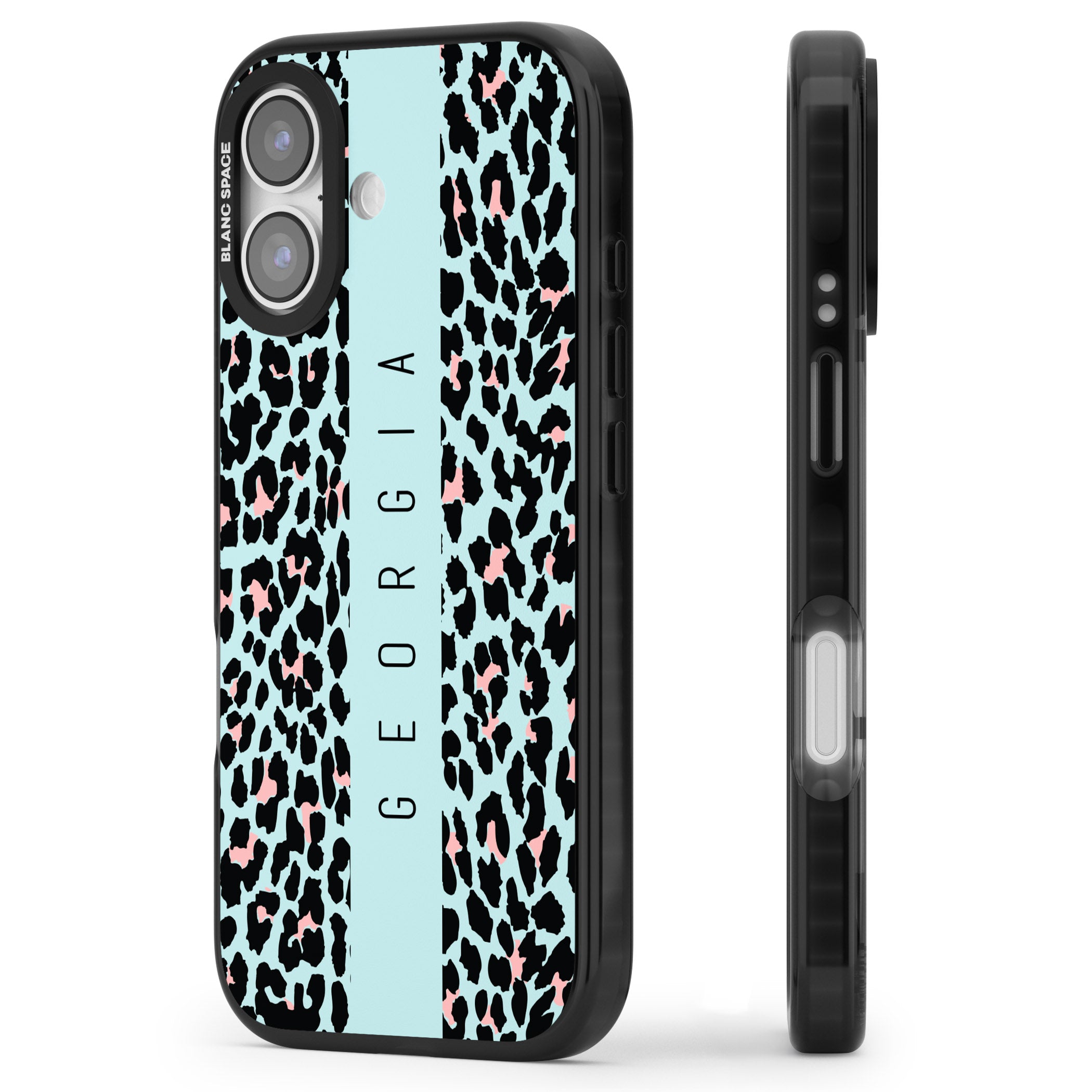 Personalised Blue Leopard iPhone 17 Impact Black Phone Case Side Profile