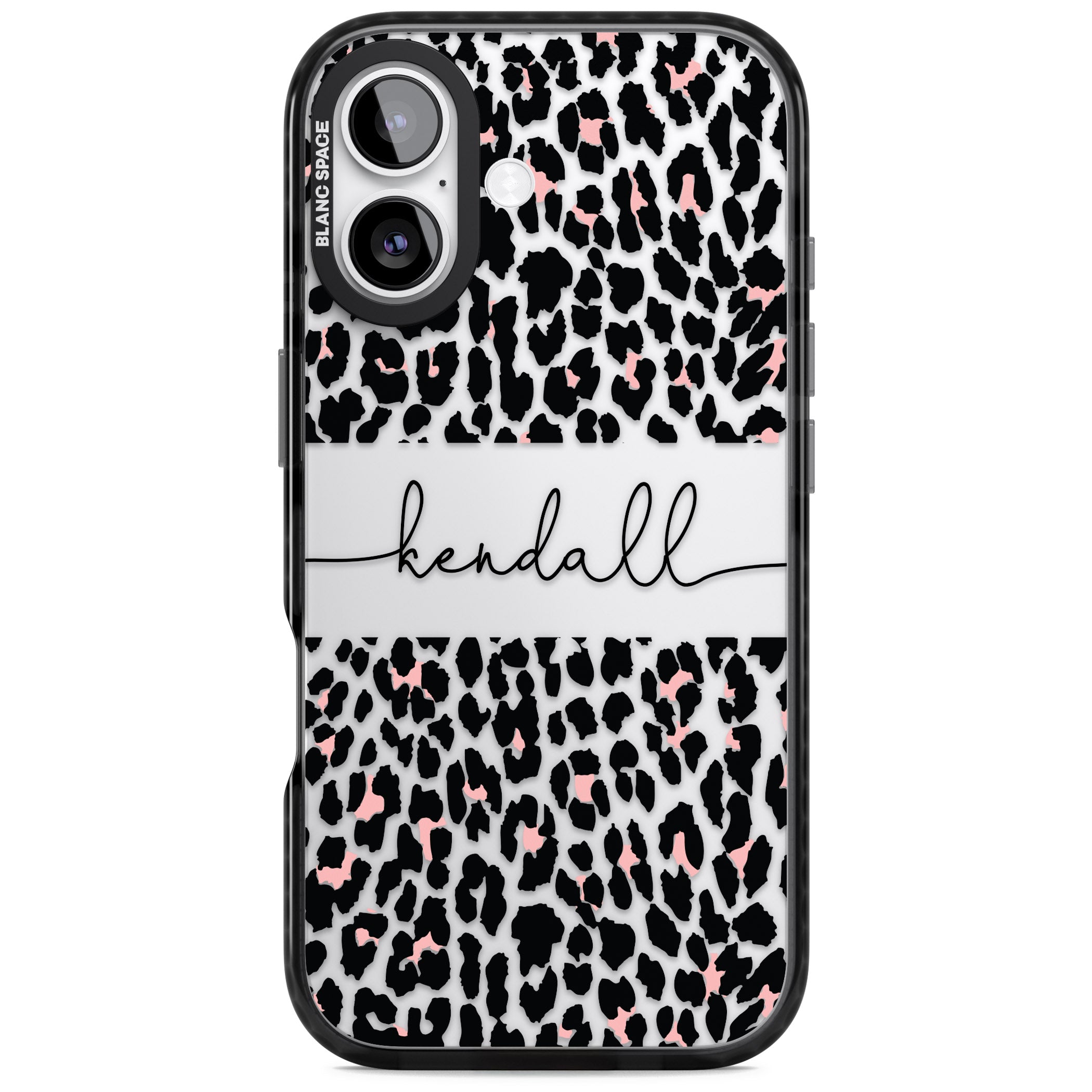 Personalised Cursive Leopard Spots iPhone 17 Impact Black Phone Case