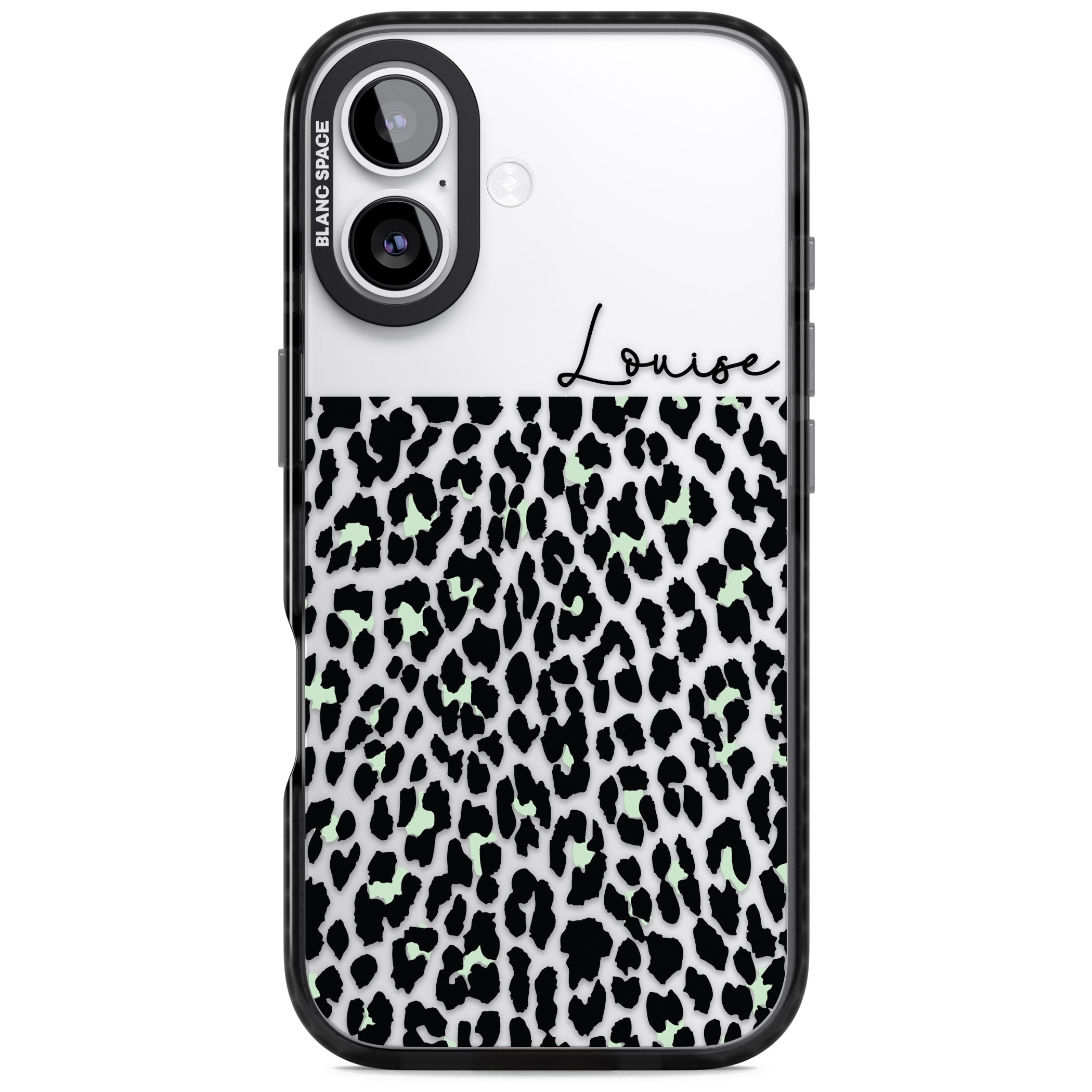 Personalised Seafoam Leopard iPhone 17 Impact Black Phone Case