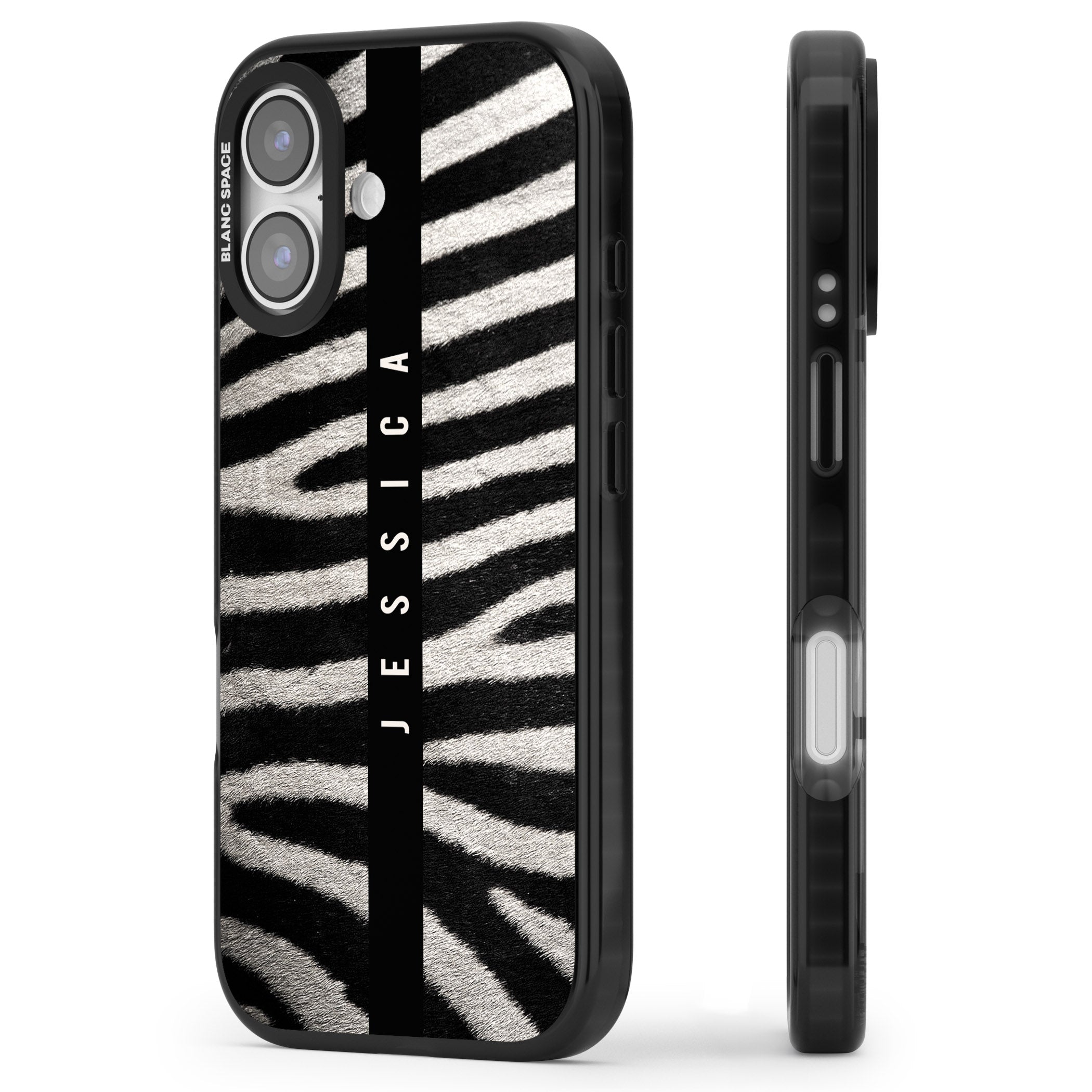 Personalised Zebra Print iPhone 17 Impact Black Phone Case Side Profile