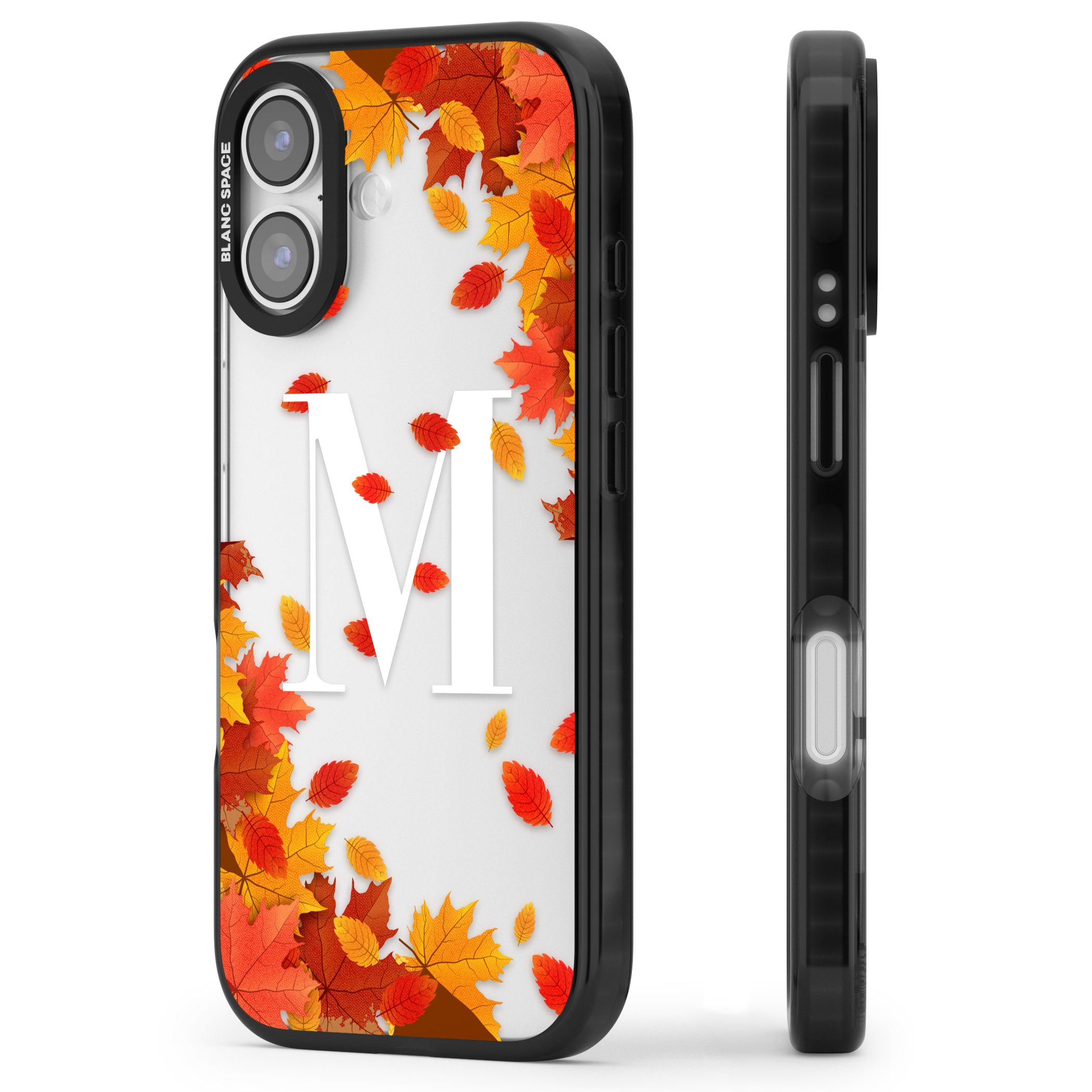 Personalised Autumn Leaves Monogram iPhone 17 Impact Black Phone Case Side Profile