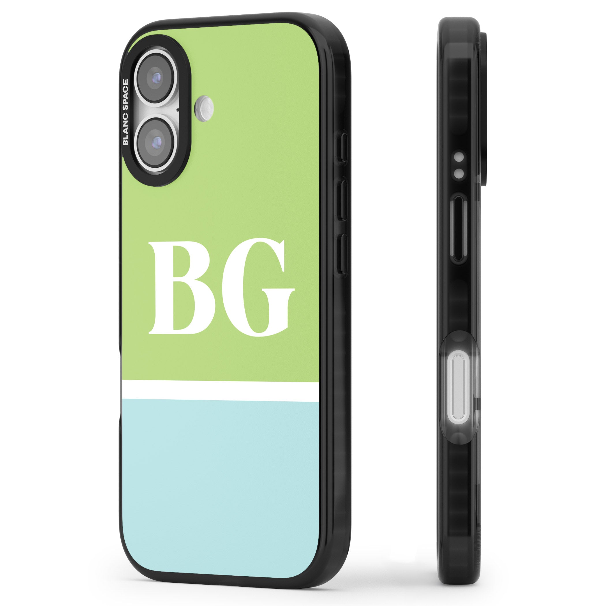 Personalised Colorblock: Green & Turquoise iPhone 17 Impact Black Phone Case Side Profile
