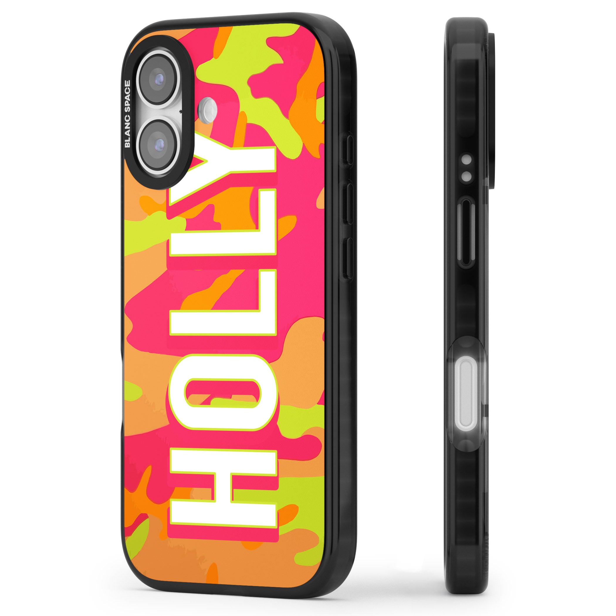 Personalised Bold Neon Camo iPhone 17 Impact Black Phone Case Side Profile