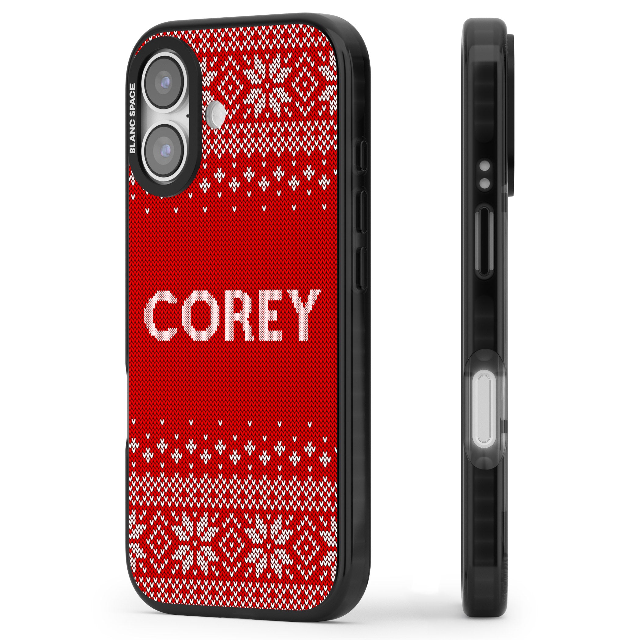 Personalised Red Christmas Knit iPhone 17 Impact Black Phone Case Side Profile