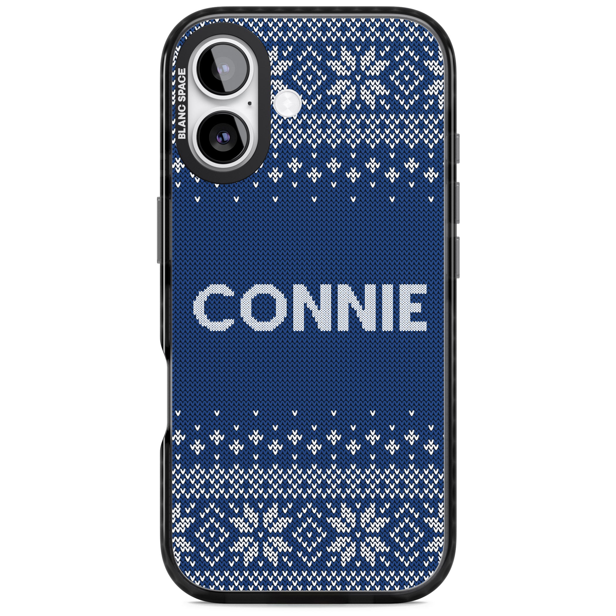 Personalised Blue Knitted Christmas iPhone 17 Impact Black Phone Case