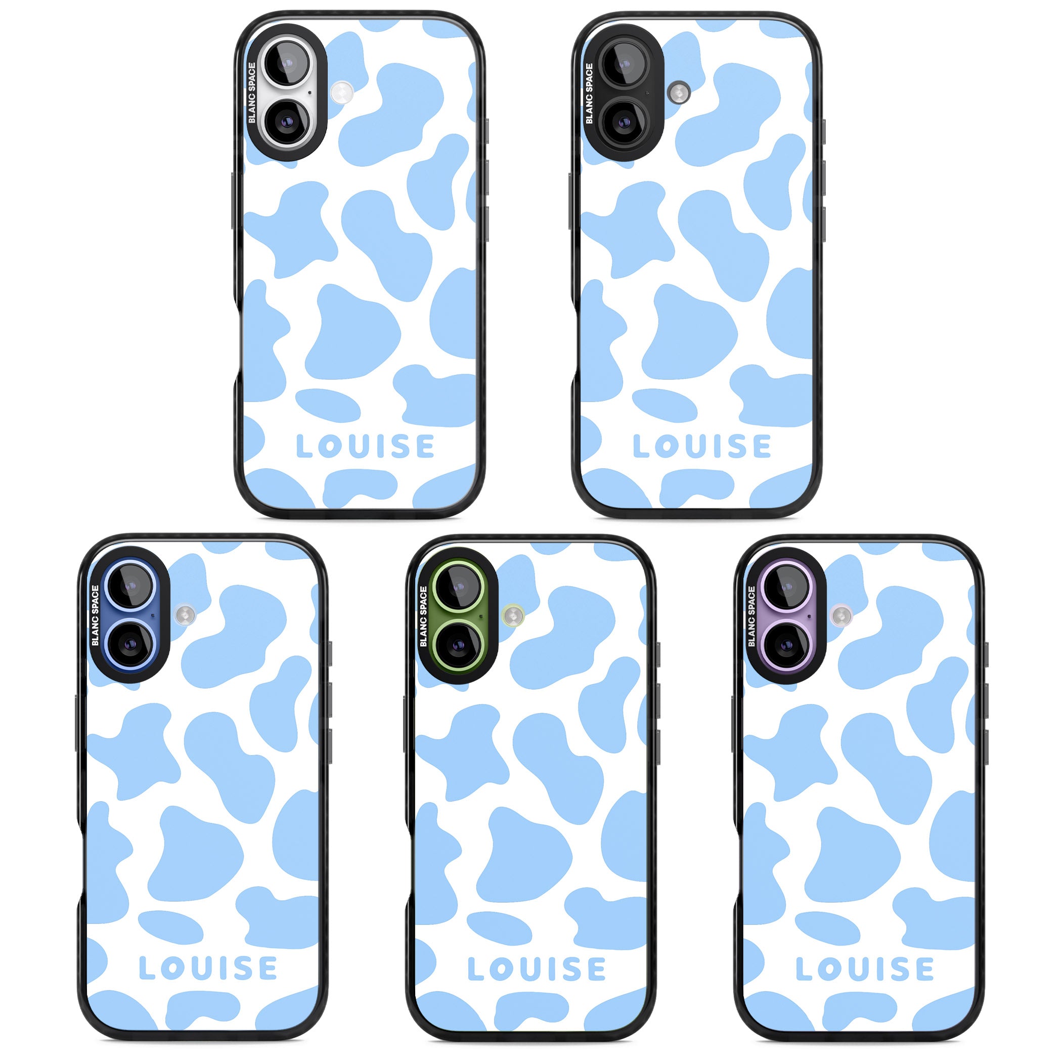Personalised Blue And White Cow Print iPhone 17 Impact Black Phone Case APT Impact Protection
