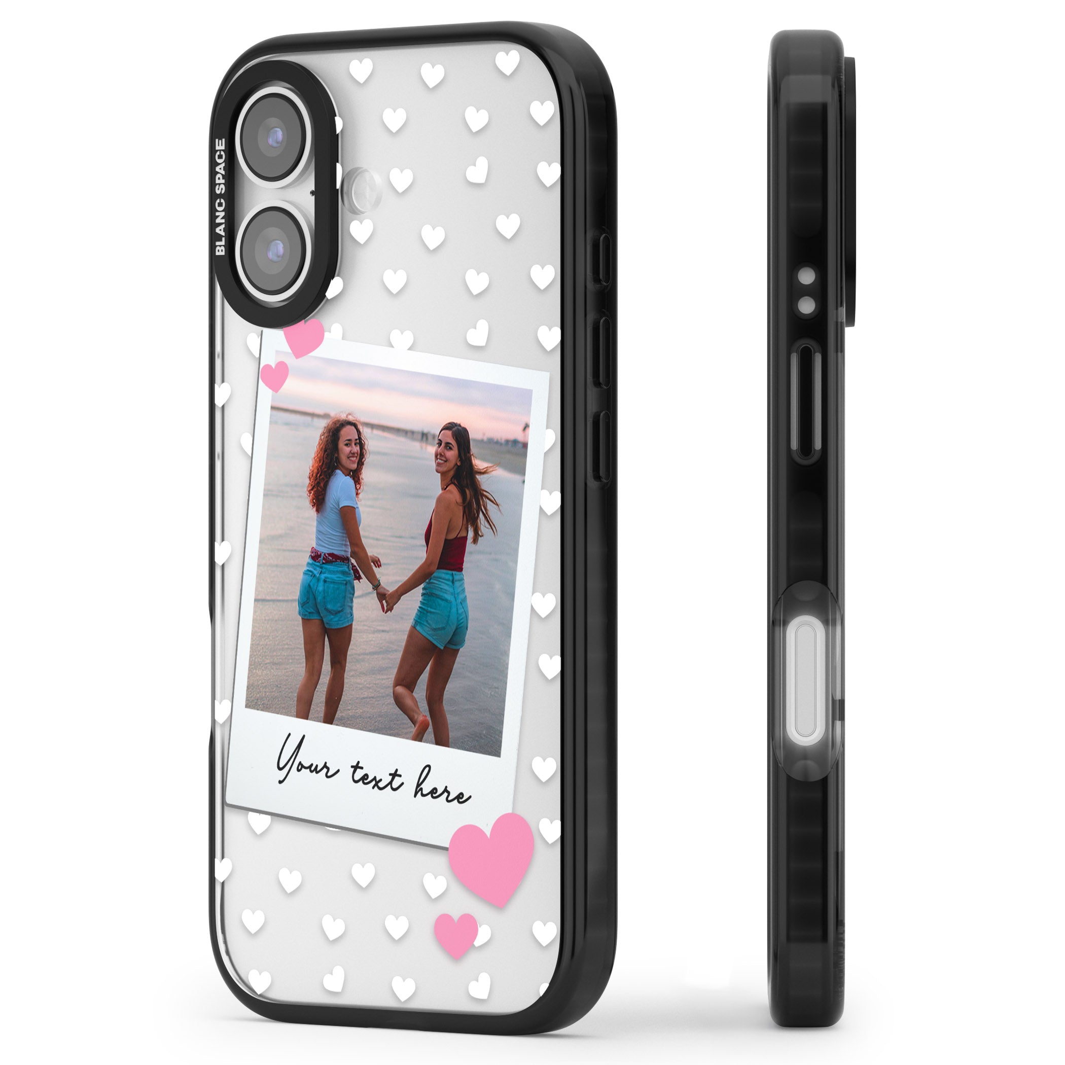 Personalised Hearts Instant Camera Photo iPhone 17 Impact Black Phone Case Side Profile