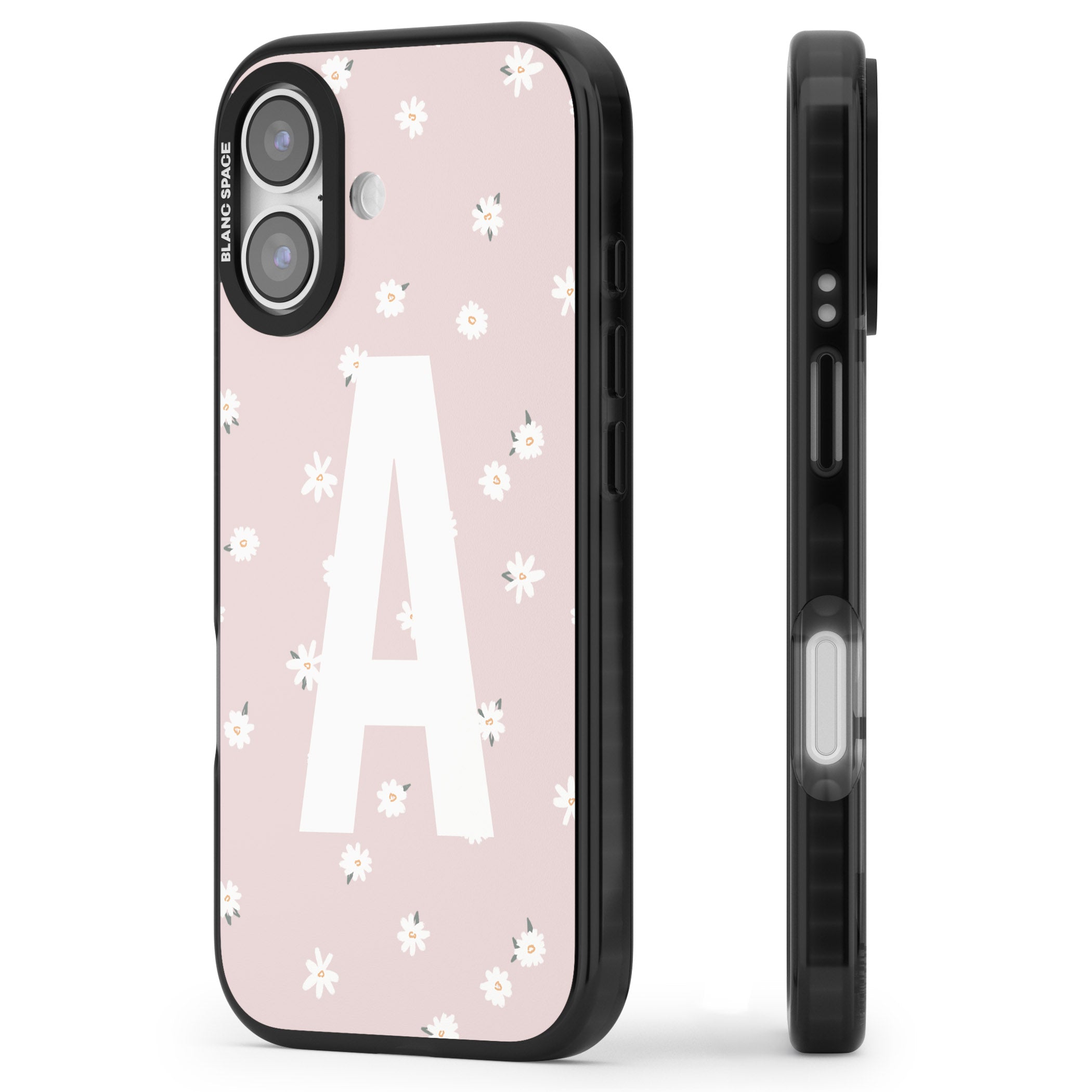 Personalised Pink Daisy Initial iPhone 17 Impact Black Phone Case Side Profile