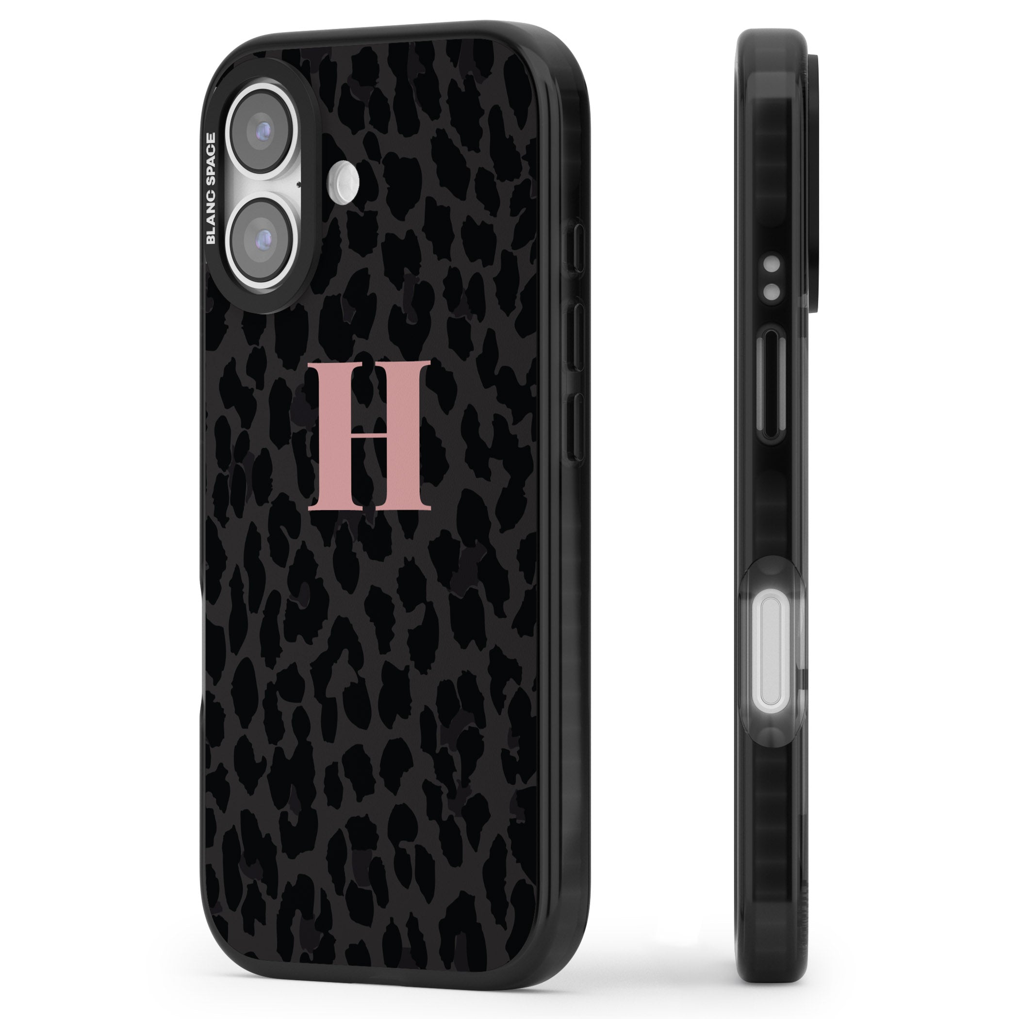 Personalised Pink Leopard Monogram iPhone 17 Impact Black Phone Case Side Profile