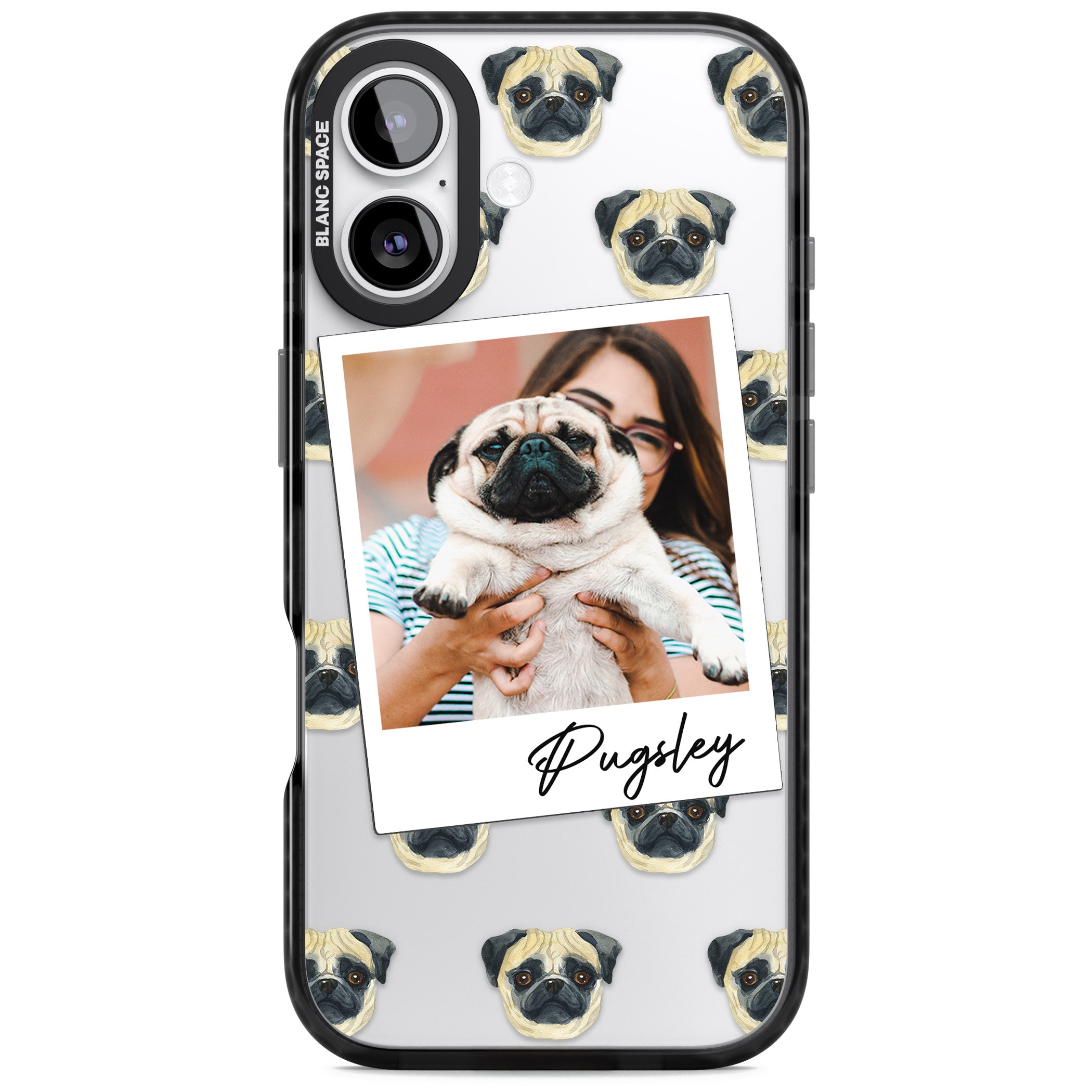 Personalised Pug Instant Camera Photo iPhone 17 Impact Black Phone Case