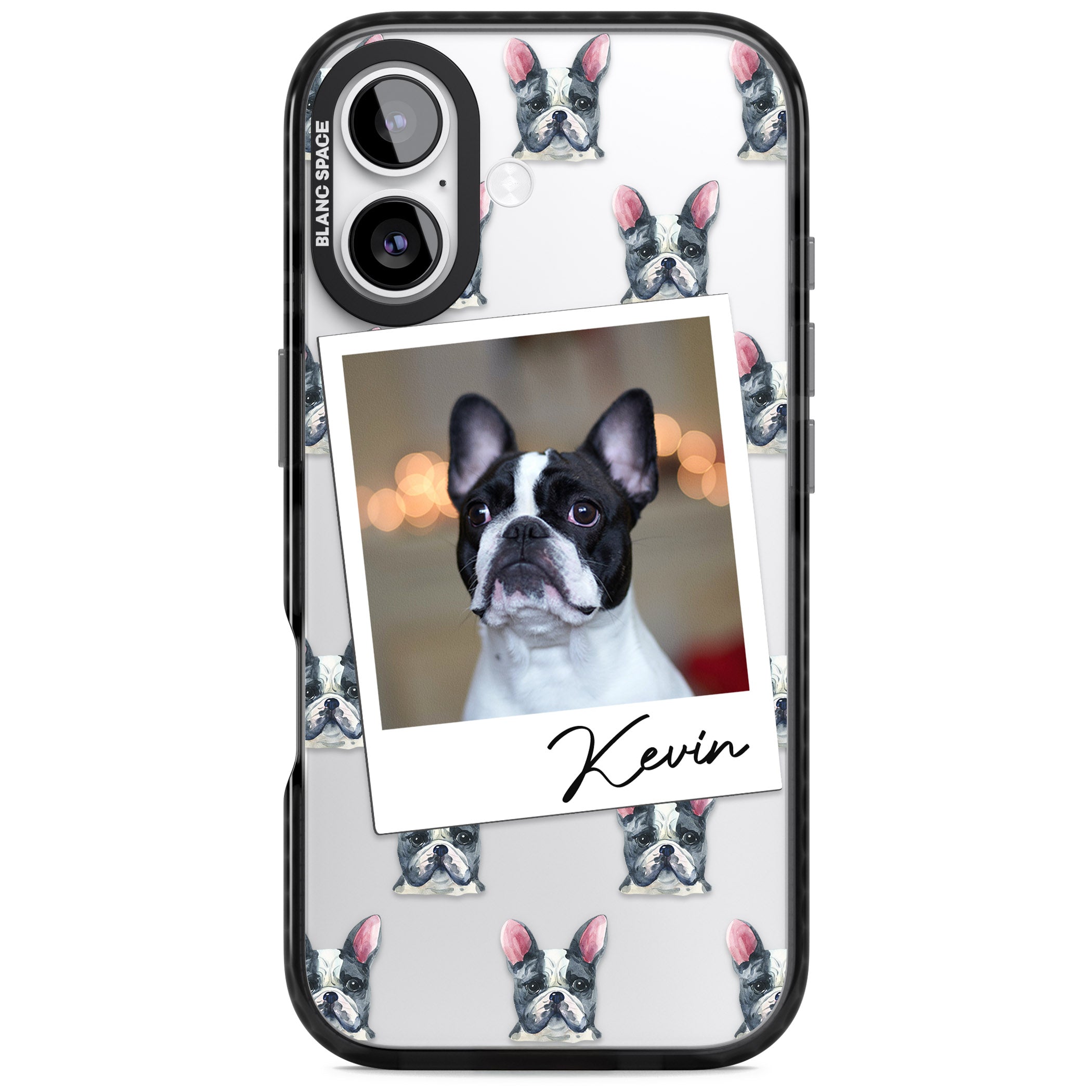 Personalised Black & White French Bulldog Instant Camera Photo iPhone 17 Impact Black Phone Case