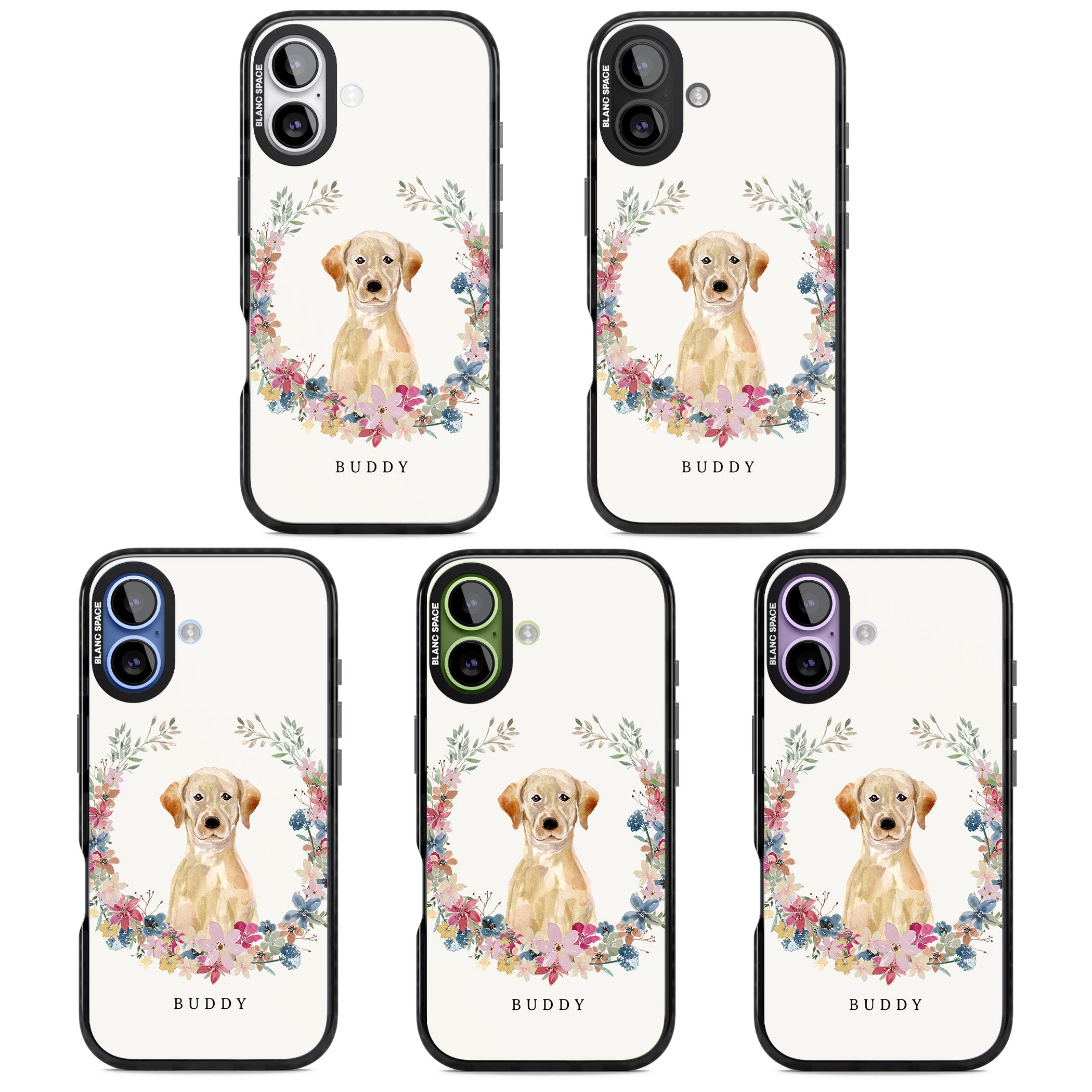 Personalised Yellow Labrador Retriever Floral Portrait iPhone 17 Impact Black Phone Case APT Impact Protection