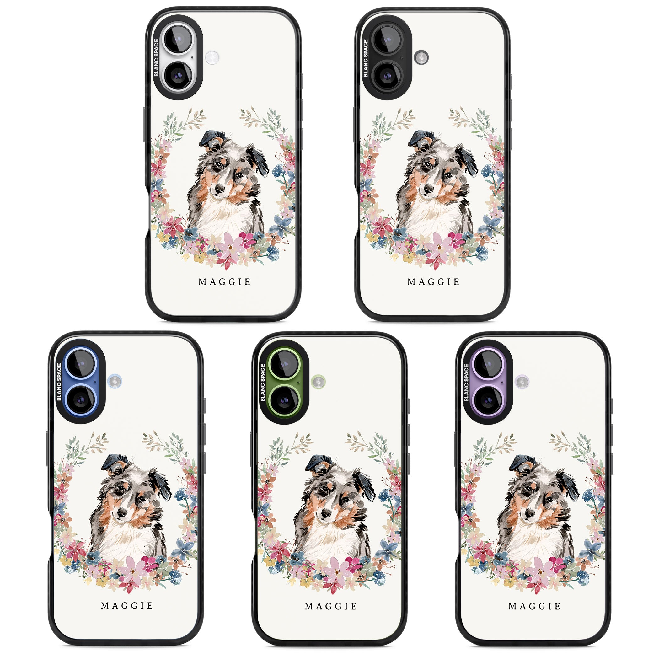Personalised Australian Shepherd Floral Portrait iPhone 17 Impact Black Phone Case APT Impact Protection