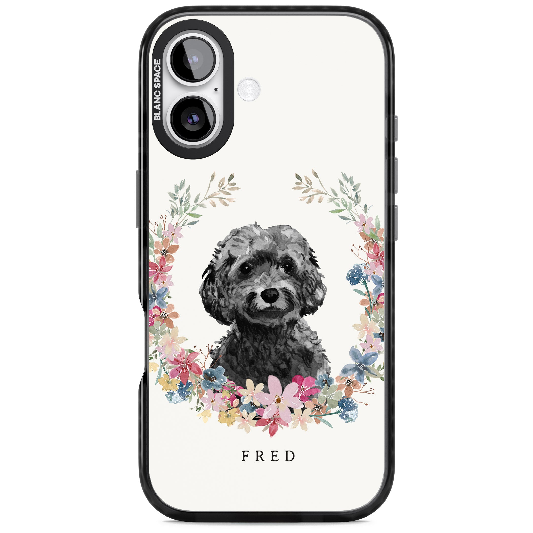 Personalised Black Cockapoo Floral Portrait iPhone 17 Impact Black Phone Case