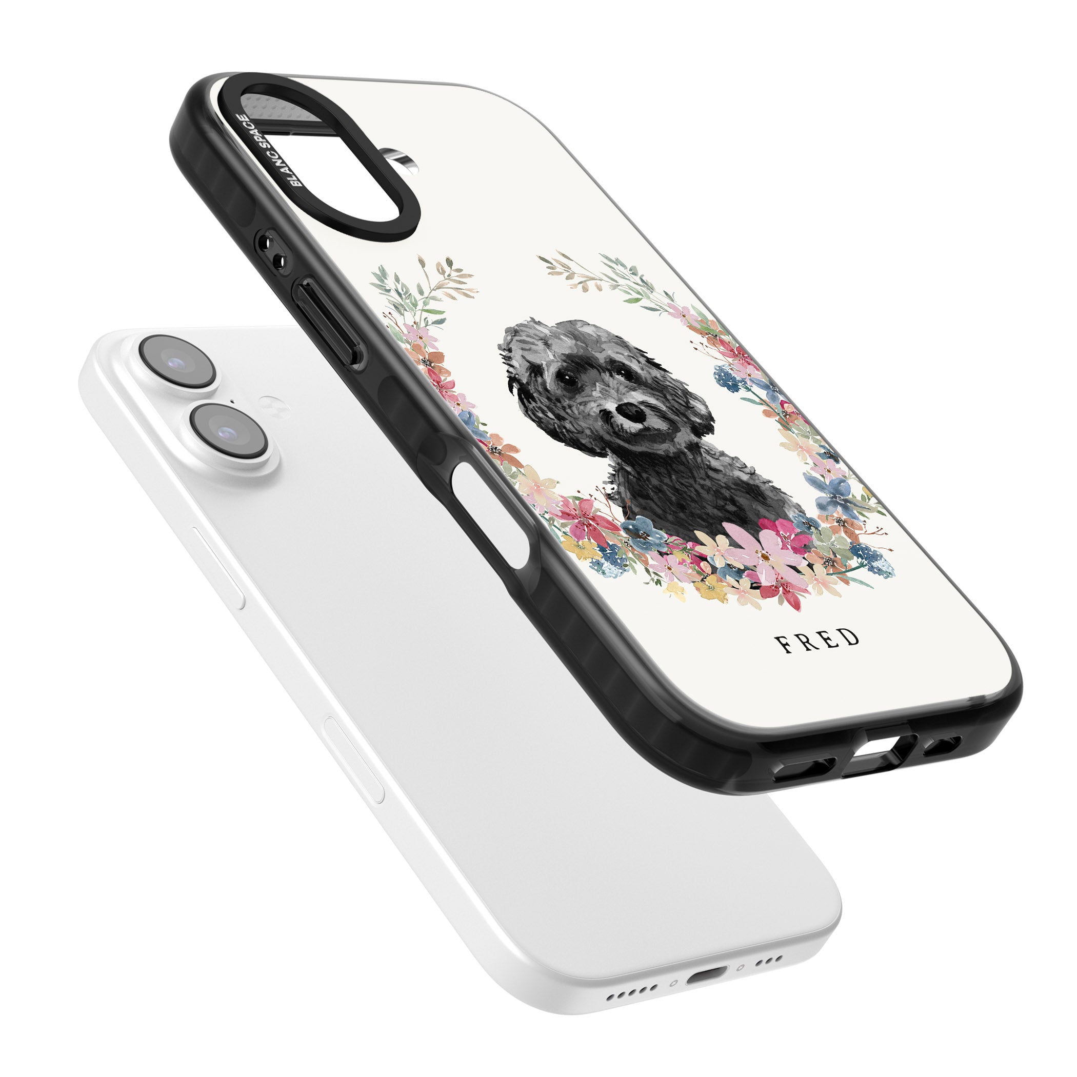 Personalised Black Cockapoo Floral Portrait iPhone 17 Impact Black Phone Case Colours
