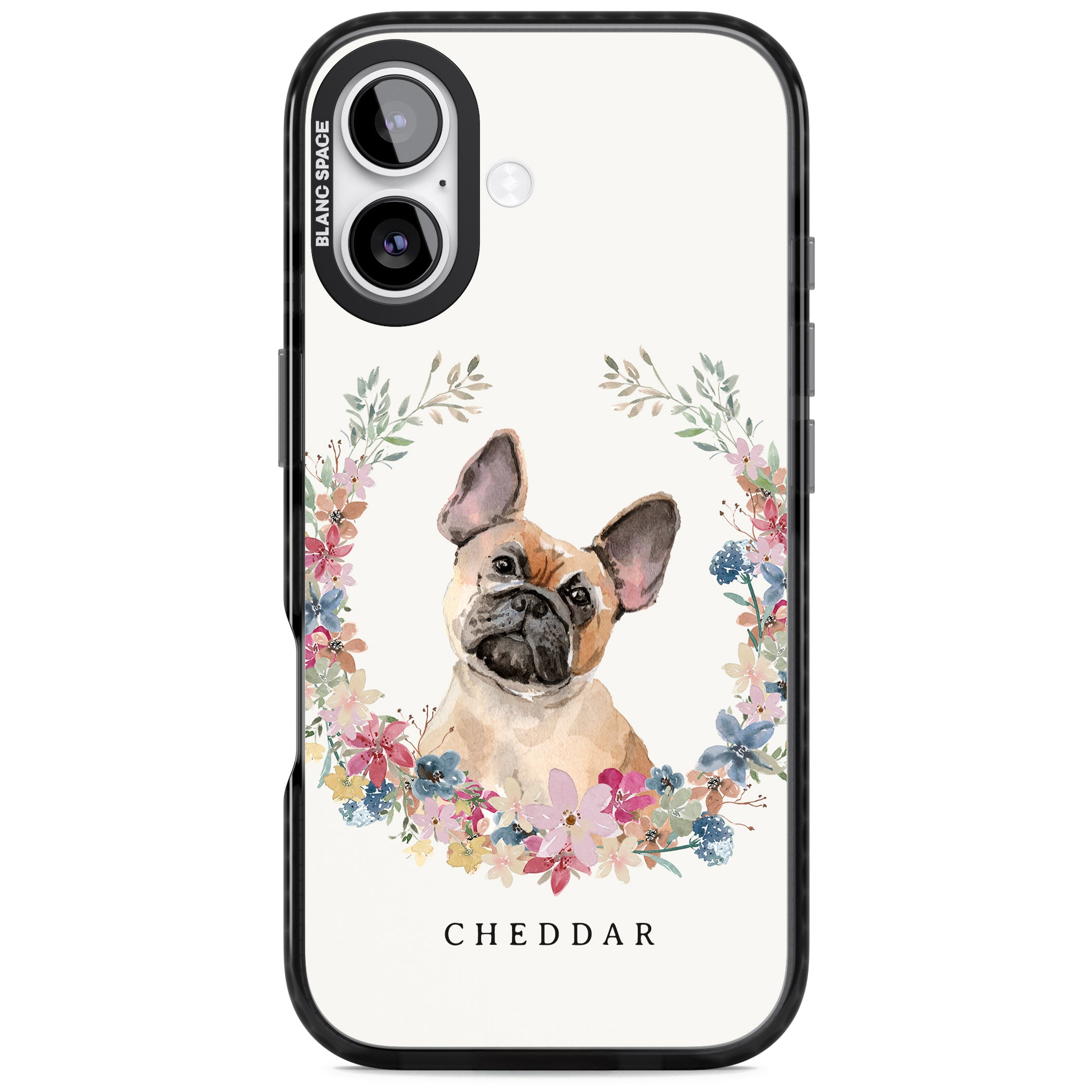 Personalised Tan French Bulldog Floral Portrait iPhone 17 Impact Black Phone Case