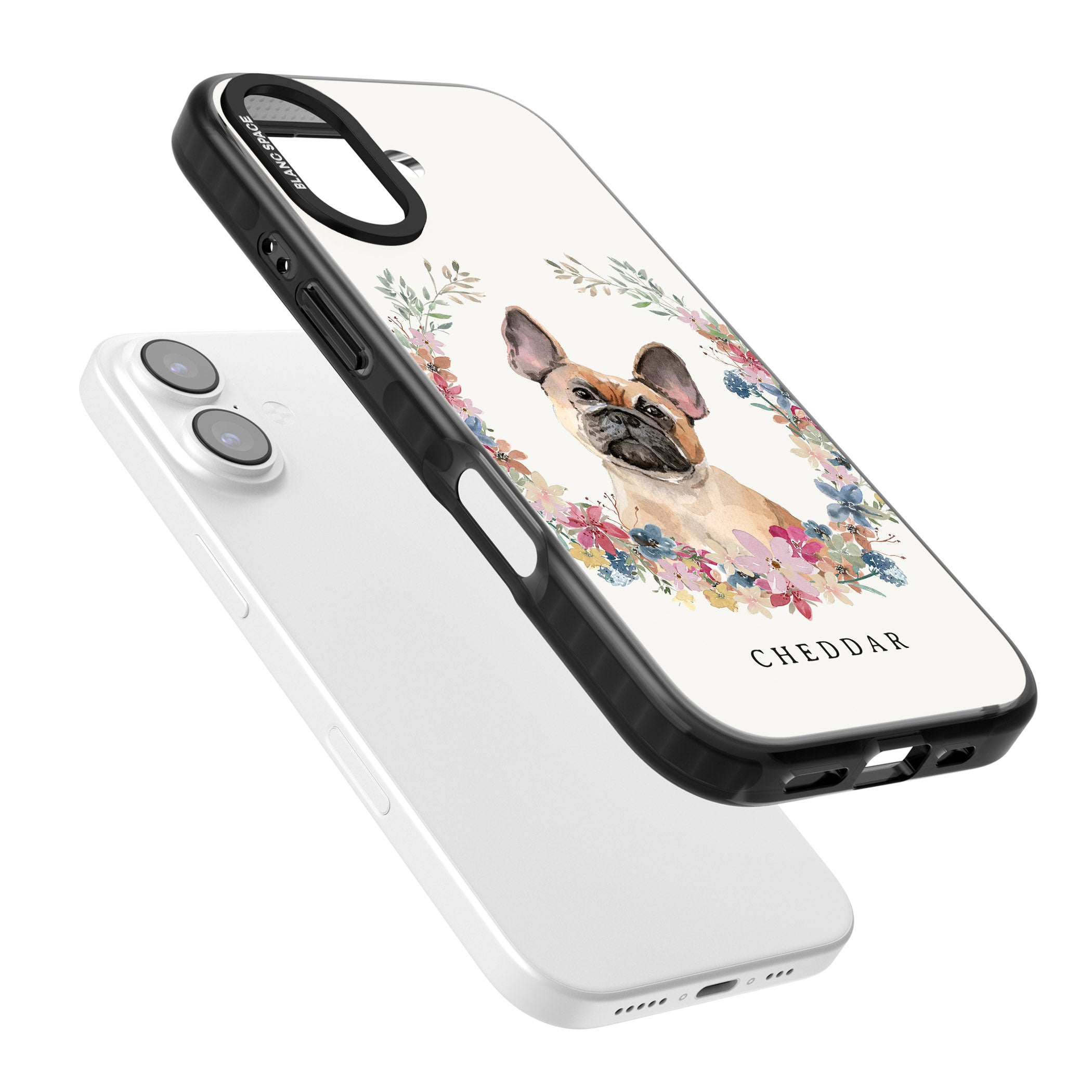 Personalised Tan French Bulldog Floral Portrait iPhone 17 Impact Black Phone Case Colours