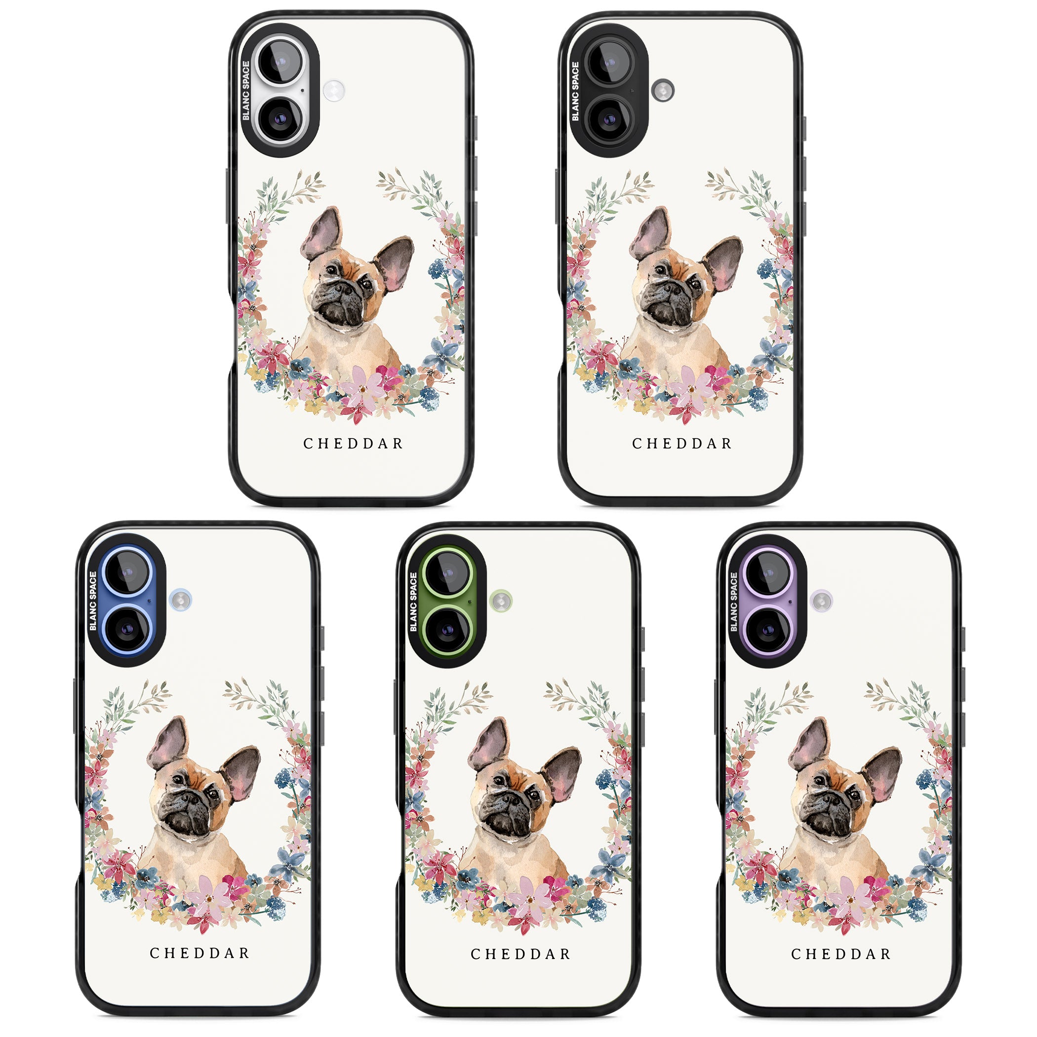 Personalised Tan French Bulldog Floral Portrait iPhone 17 Impact Black Phone Case APT Impact Protection