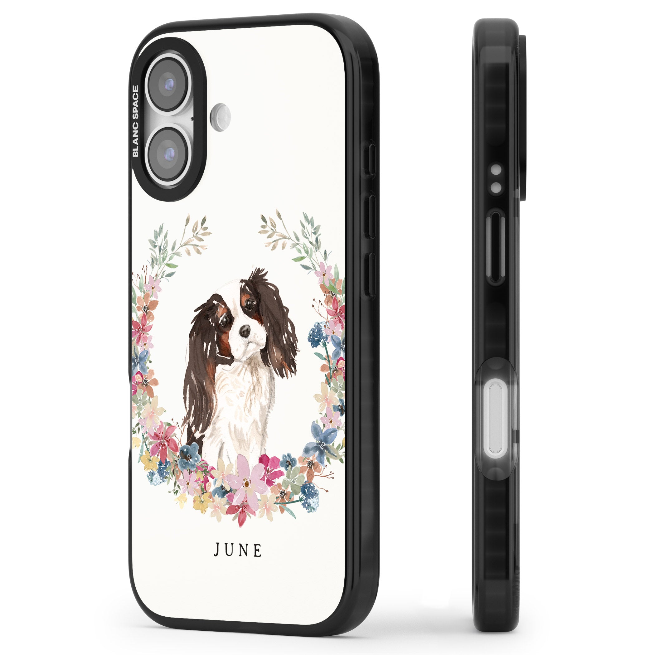 Personalised King Charles Floral Portrait iPhone 17 Impact Black Phone Case Side Profile