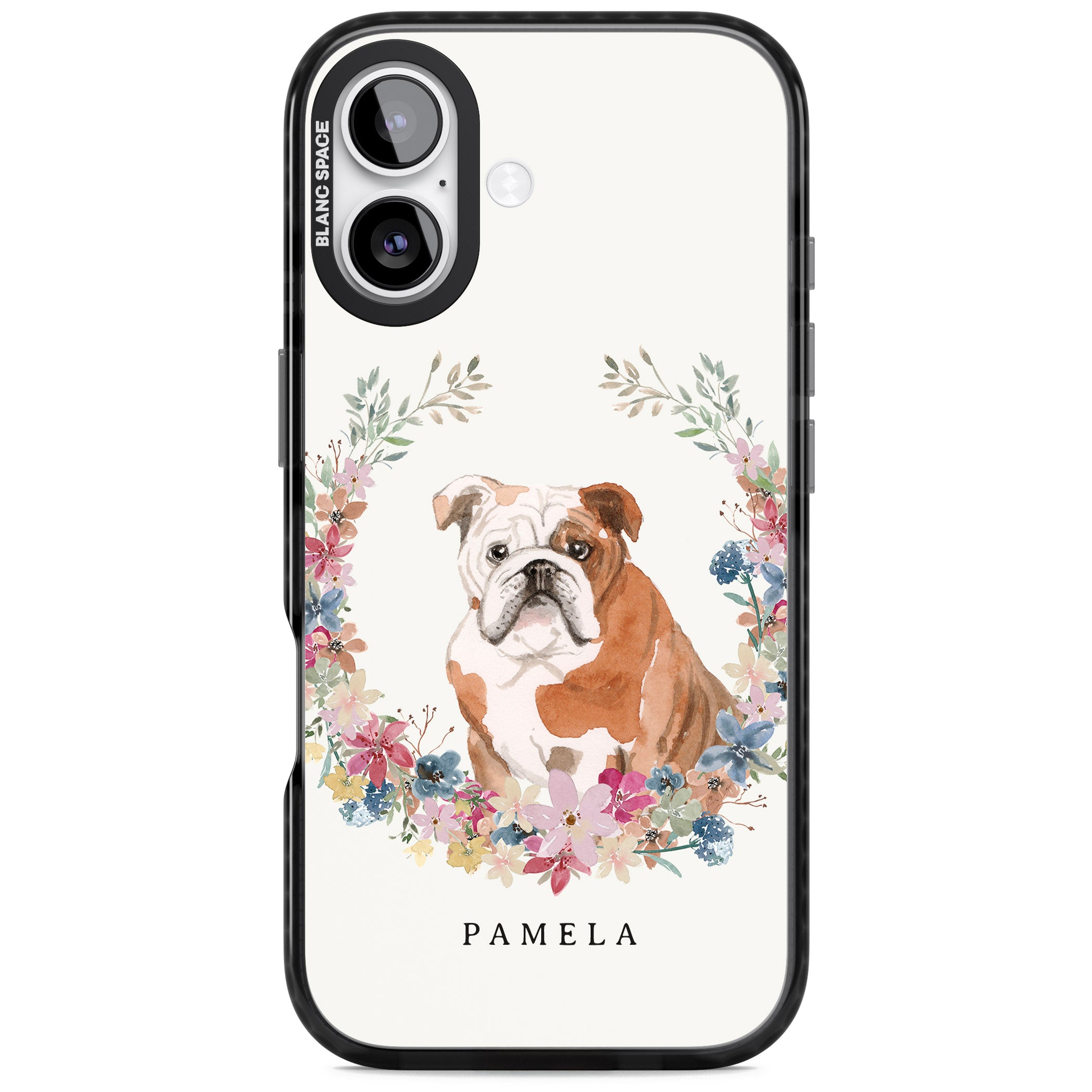 Personalised English Bulldog Floral Portrait iPhone 17 Impact Black Phone Case