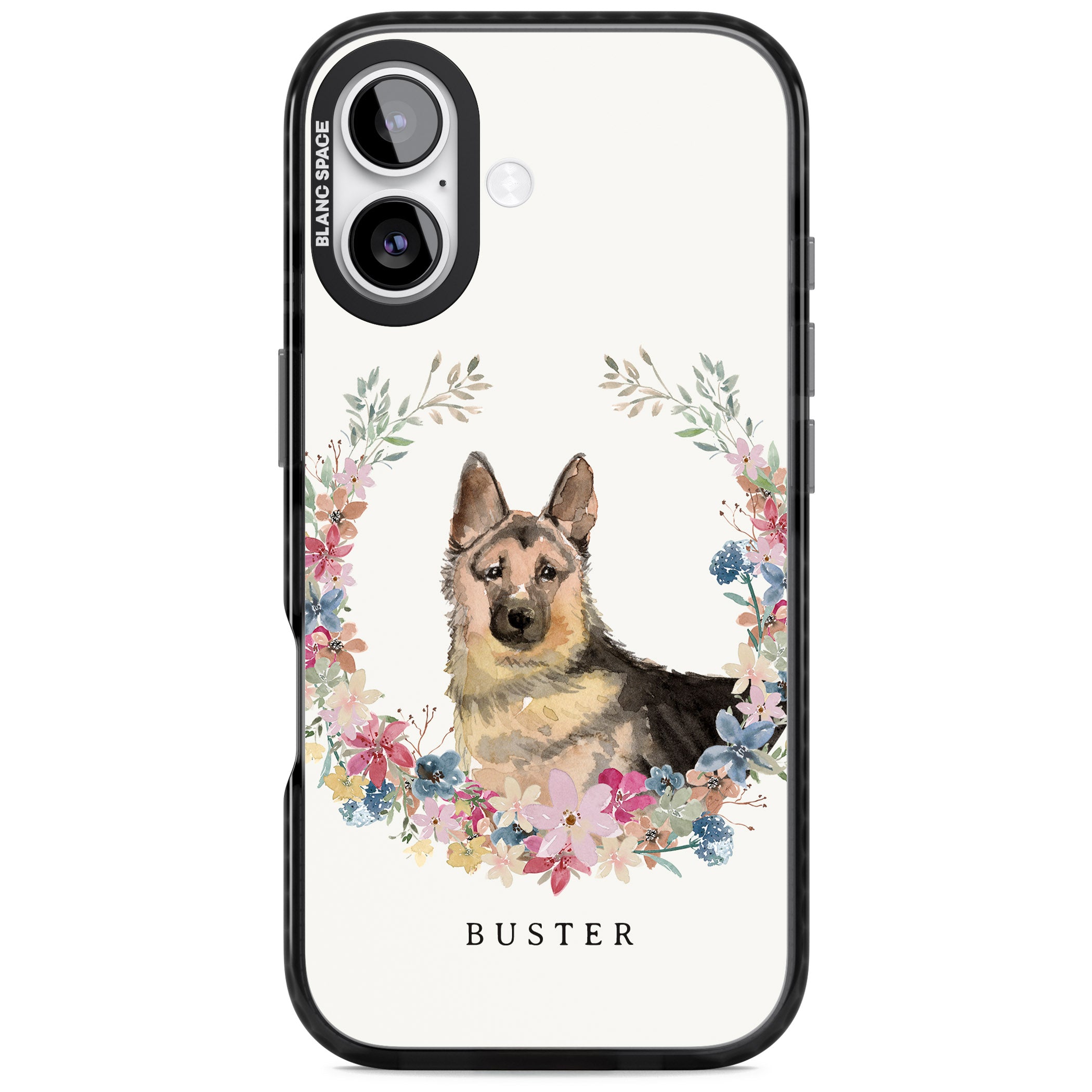 Personalised German Shepherd Floral Portrait iPhone 17 Impact Black Phone Case