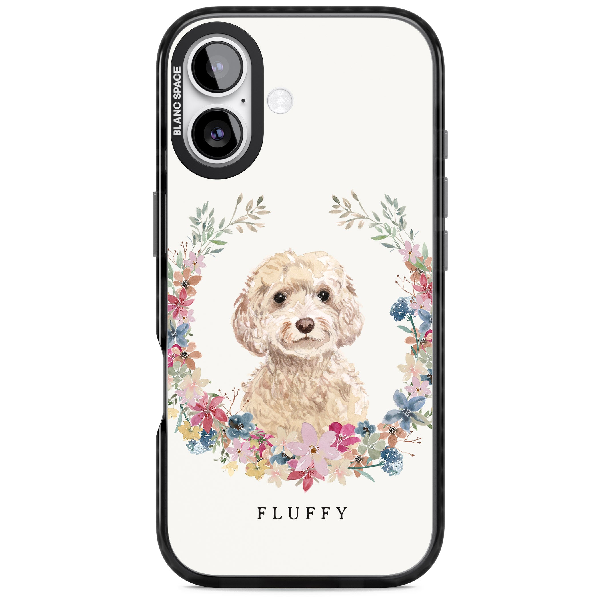 Personalised Champagne Cockapoo Floral Portrait iPhone 17 Impact Black Phone Case