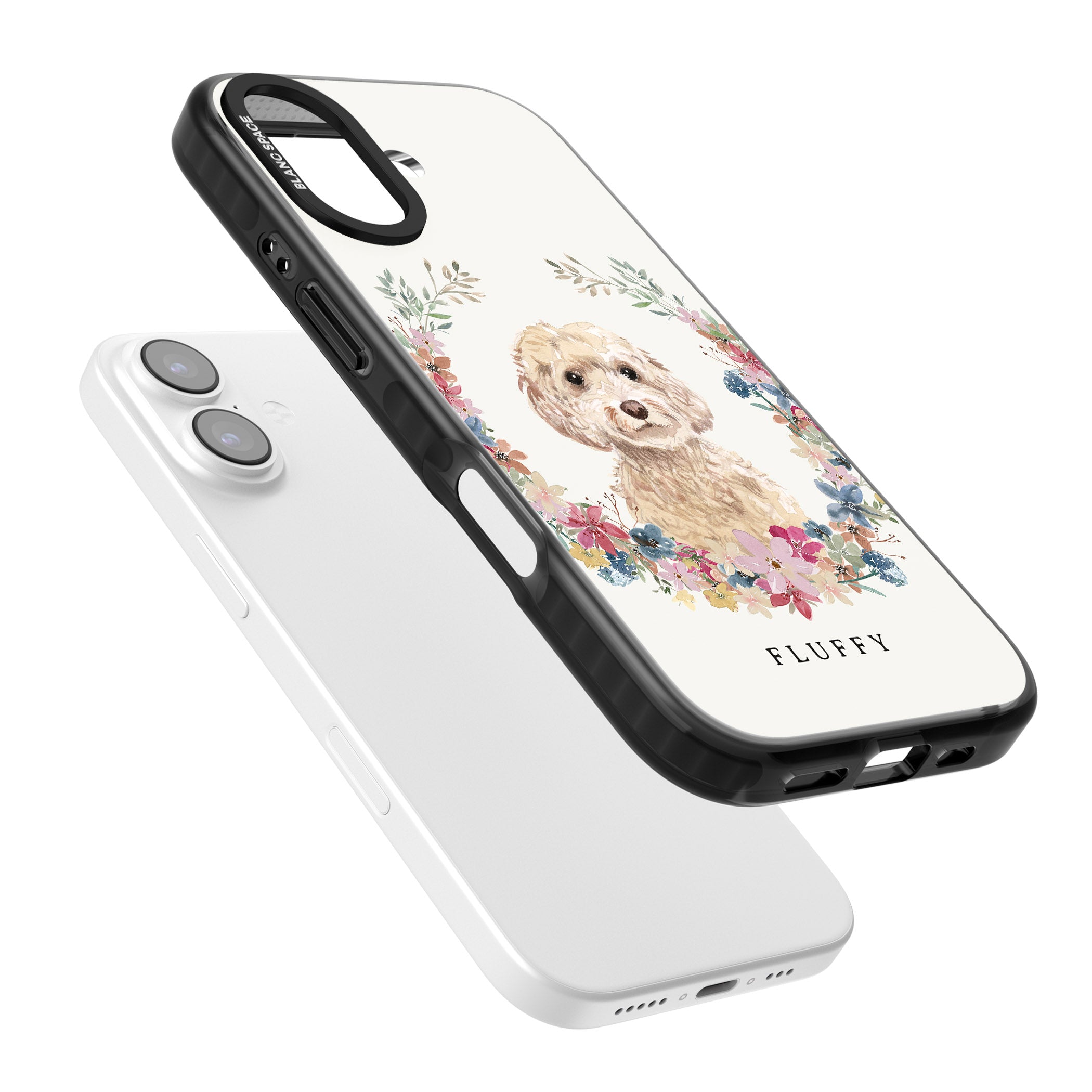 Personalised Champagne Cockapoo Floral Portrait iPhone 17 Impact Black Phone Case Colours