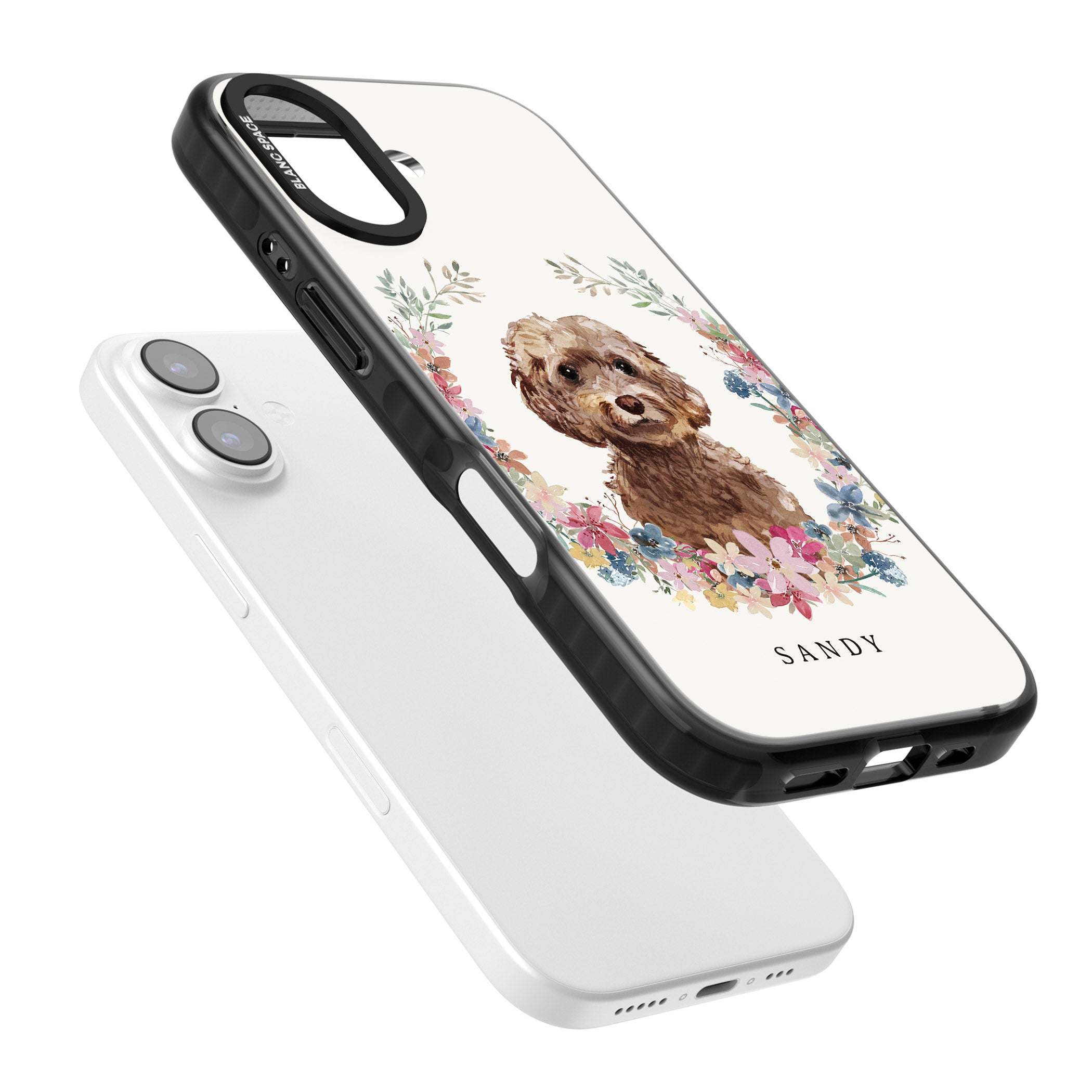 Personalised Brown Cockapoo Floral Portrait iPhone 17 Impact Black Phone Case Colours