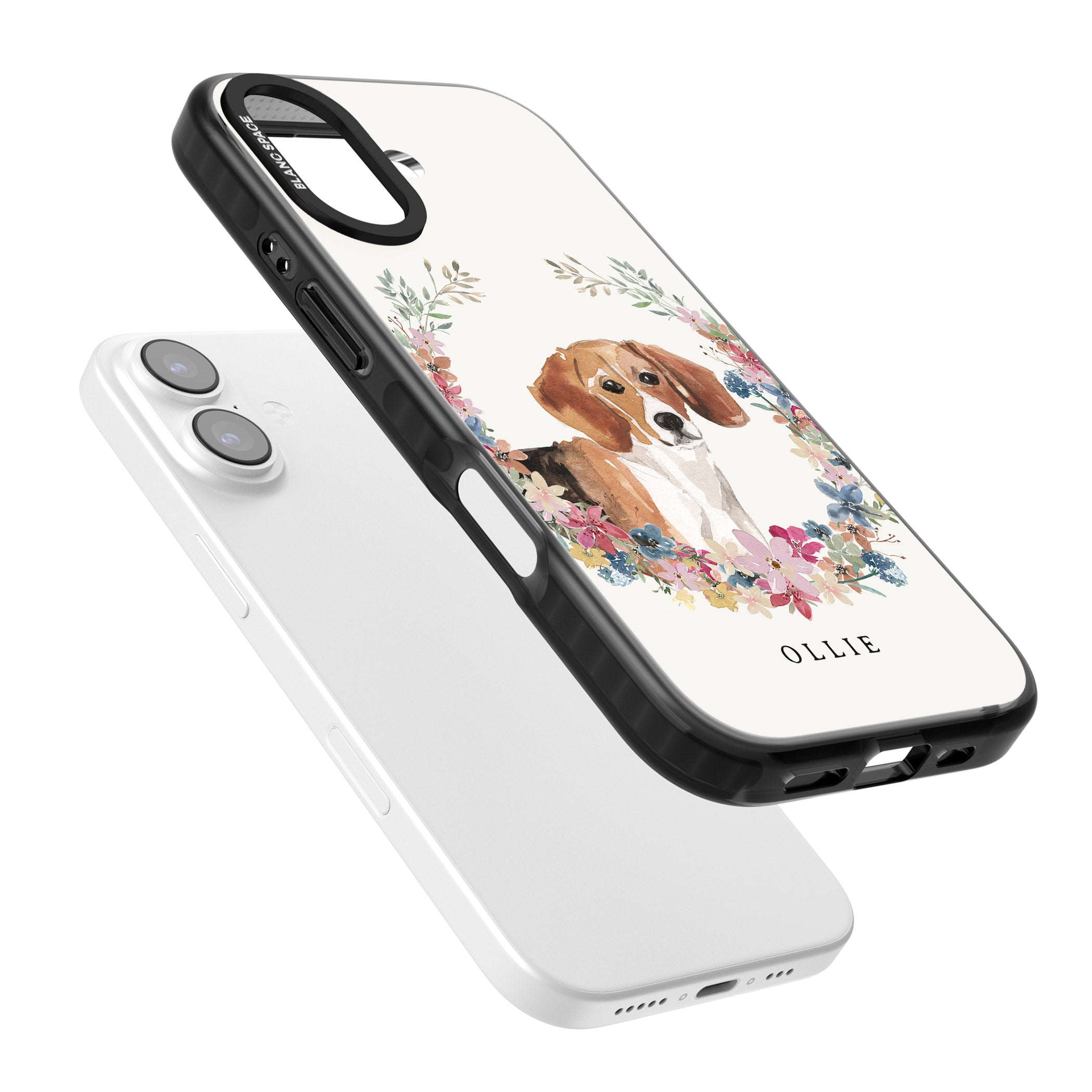 Personalised Beagle Floral Portrait iPhone 17 Impact Black Phone Case Colours