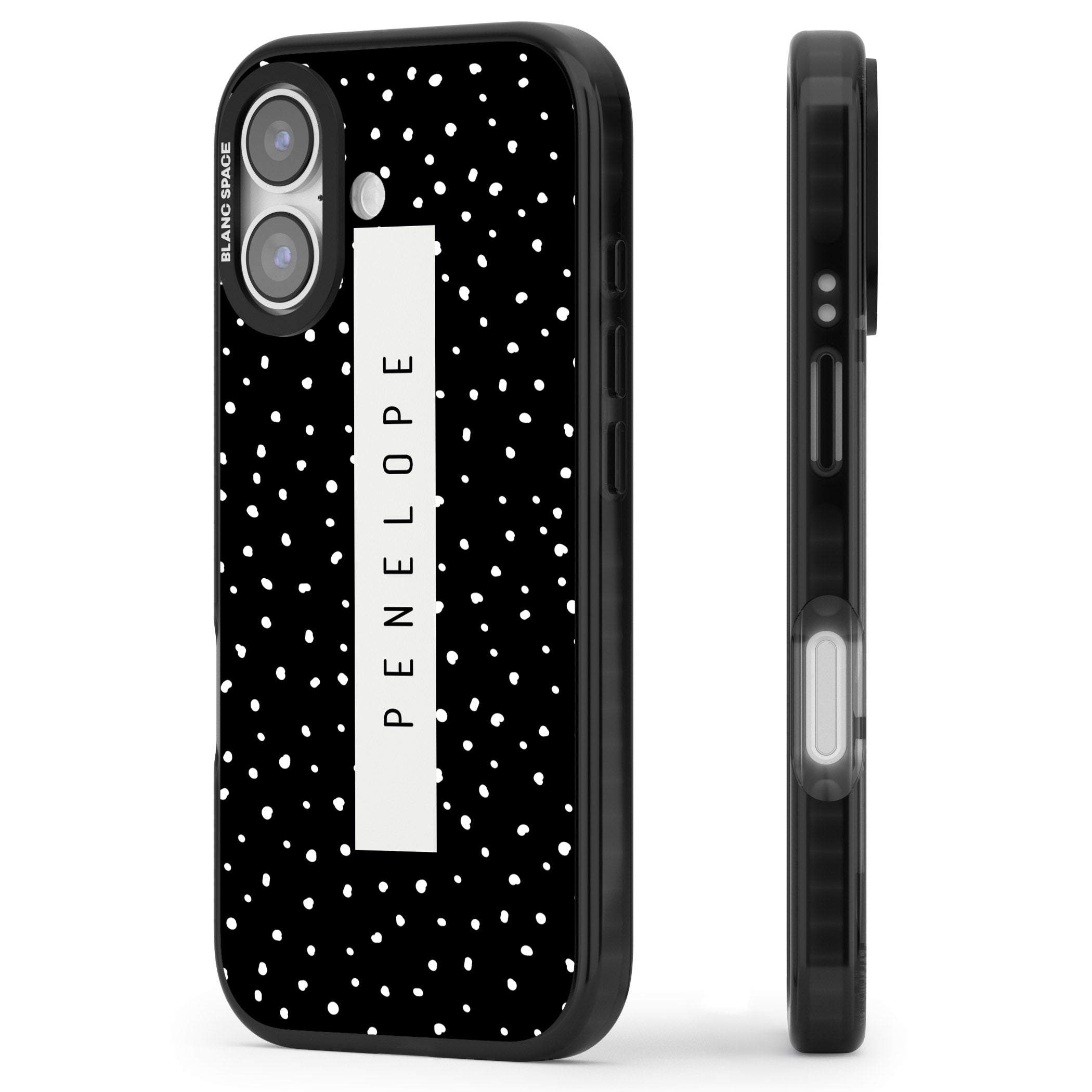 Personalised Black Dots iPhone 17 Impact Black Phone Case Side Profile