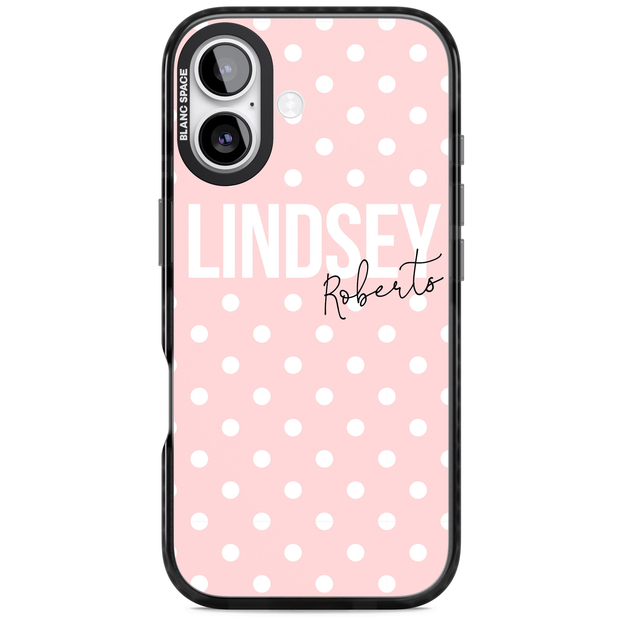 Personalised Pink Polka iPhone 17 Impact Black Phone Case
